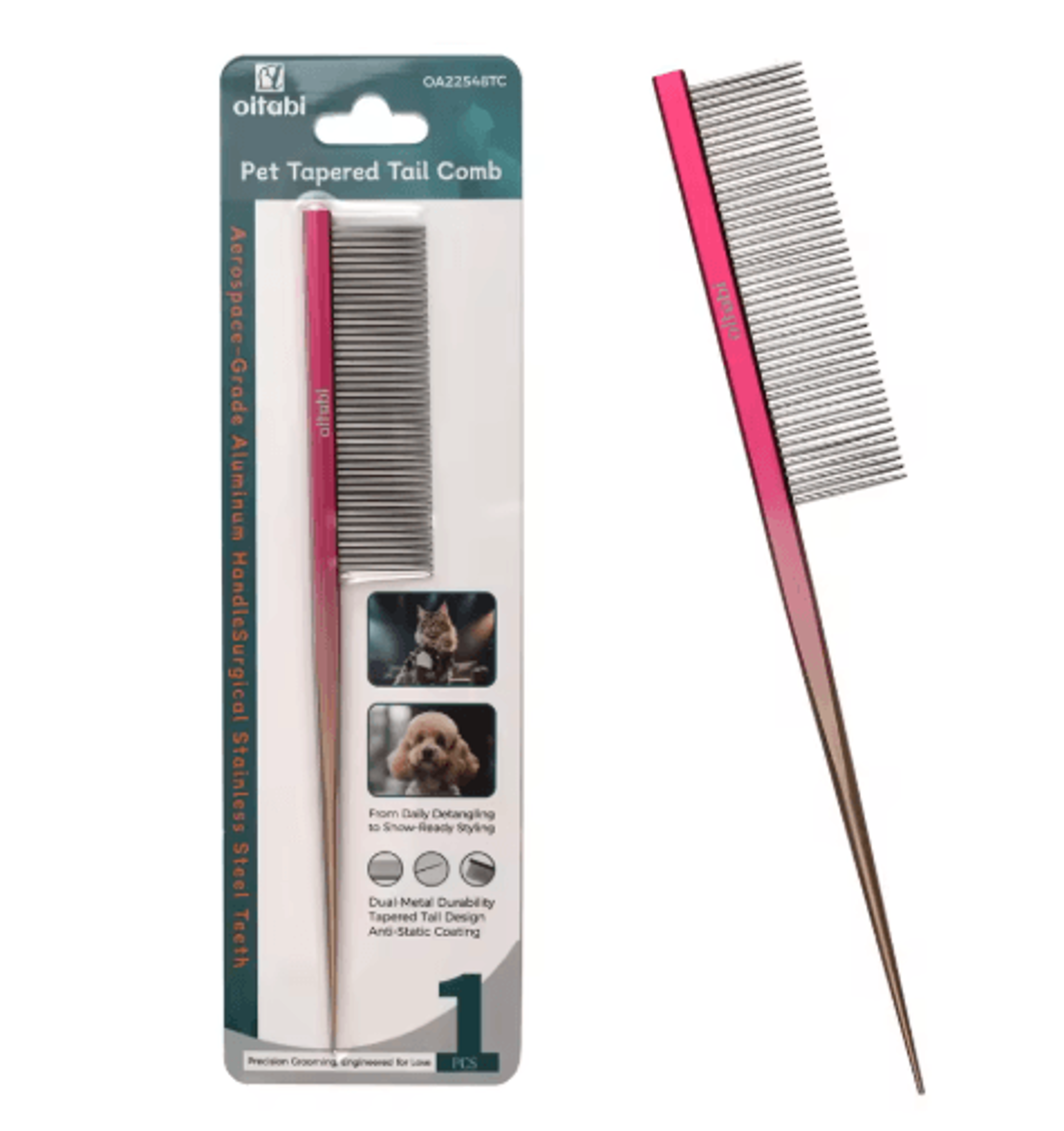 OITABI Professional Pointed Tail Pet Grooming Comb For Styling  Fluffing 5