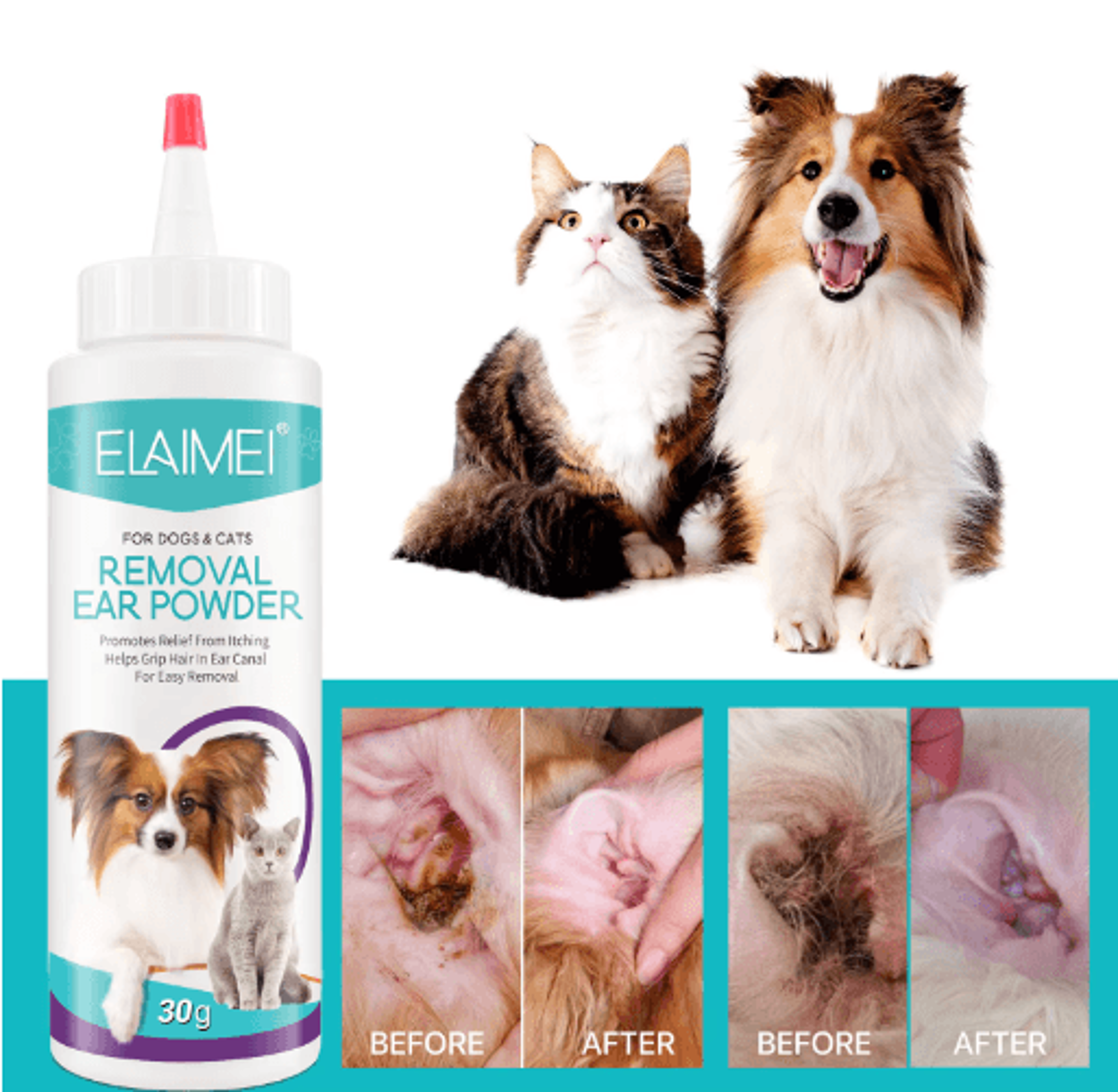 Pet Ear Hair Removal Powder  Gentle Ear Cleaning Powder For Dogs  Cats 30g 5