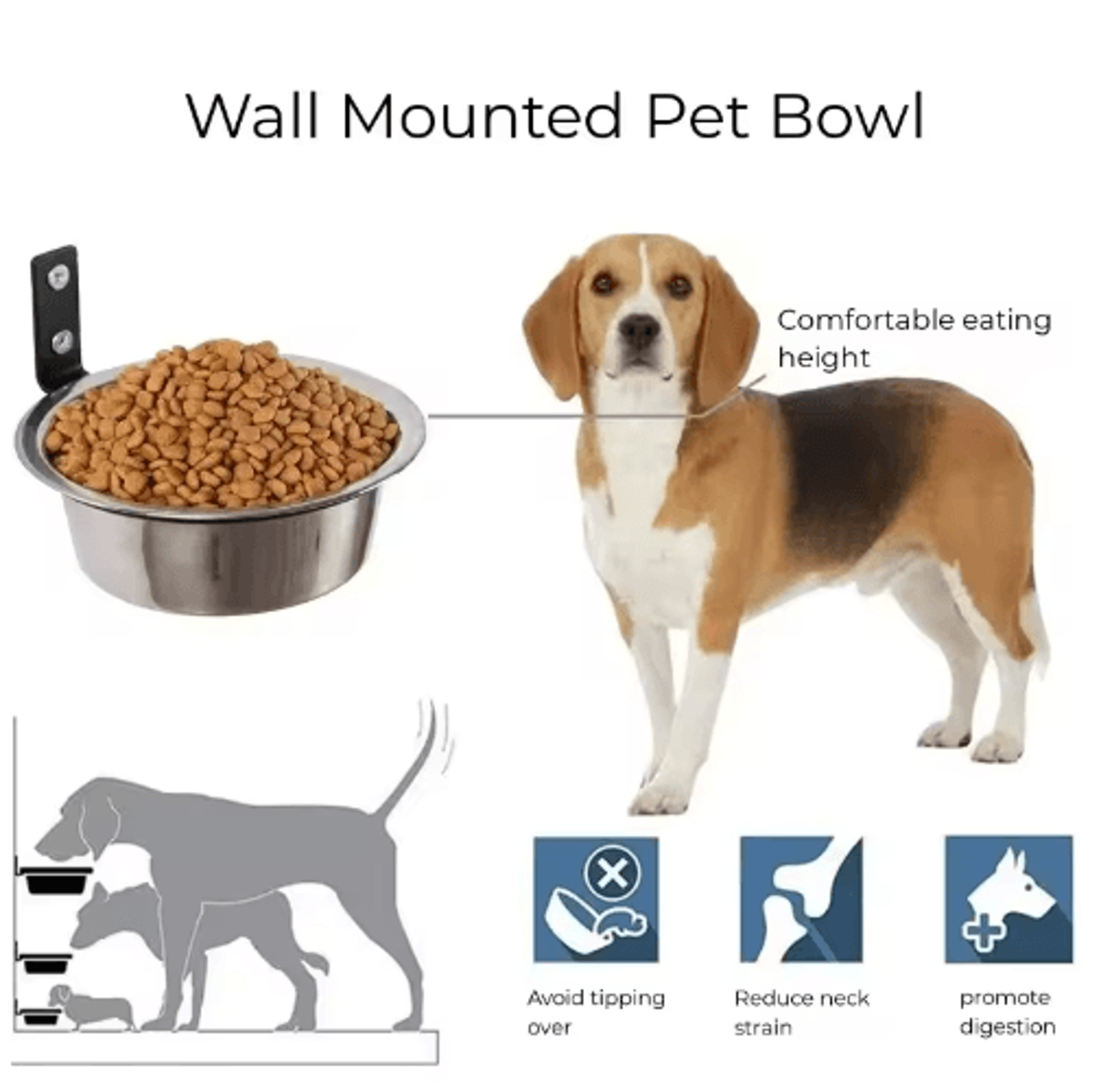 Wall Mounted Stainless Steel Elevated Pet Feeding Bowl For Dogs  Cats 4