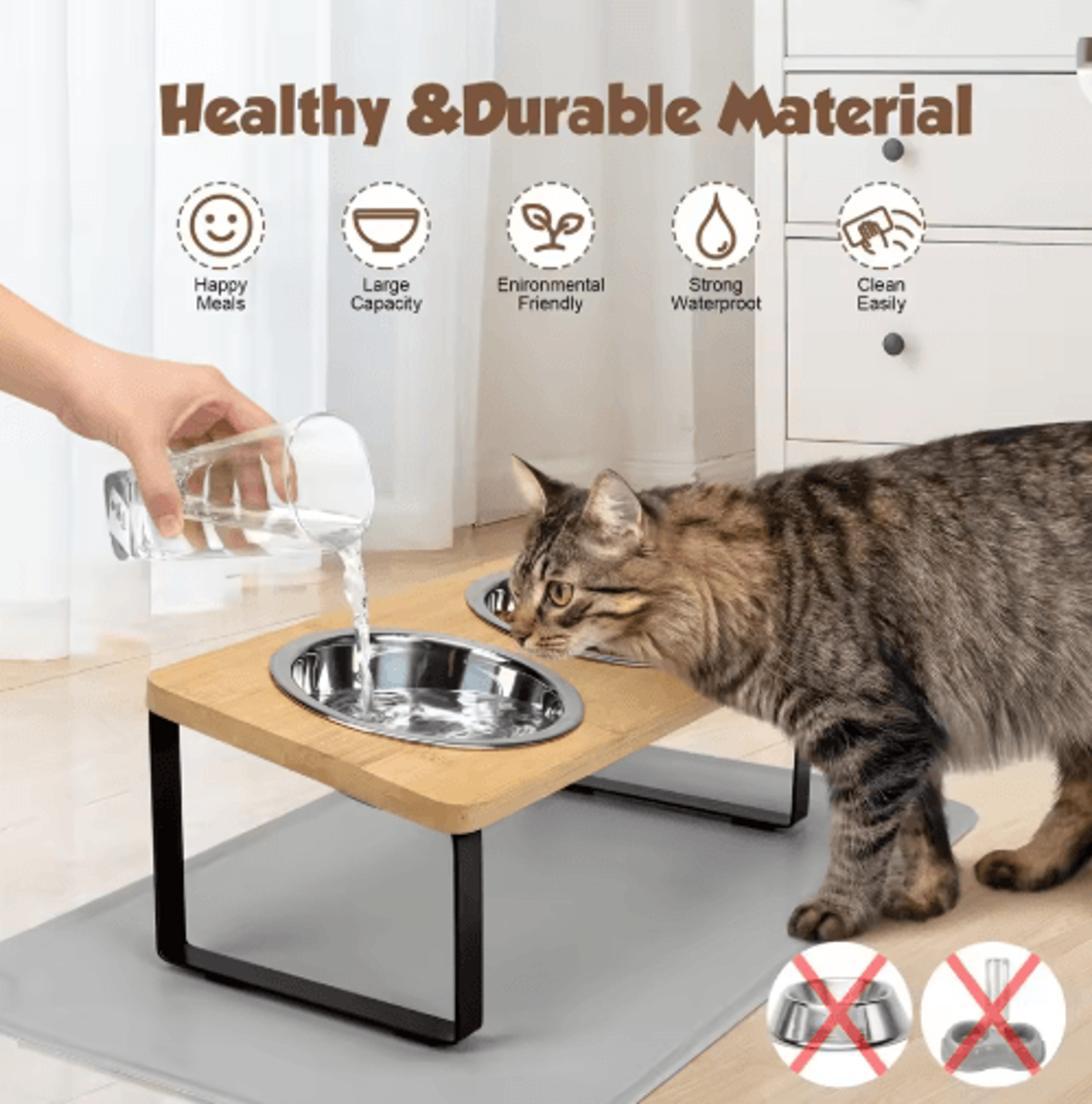 PurrEase Elevated Stainless Steel Cat Bowls With 15 Tilt  Food Mat 6