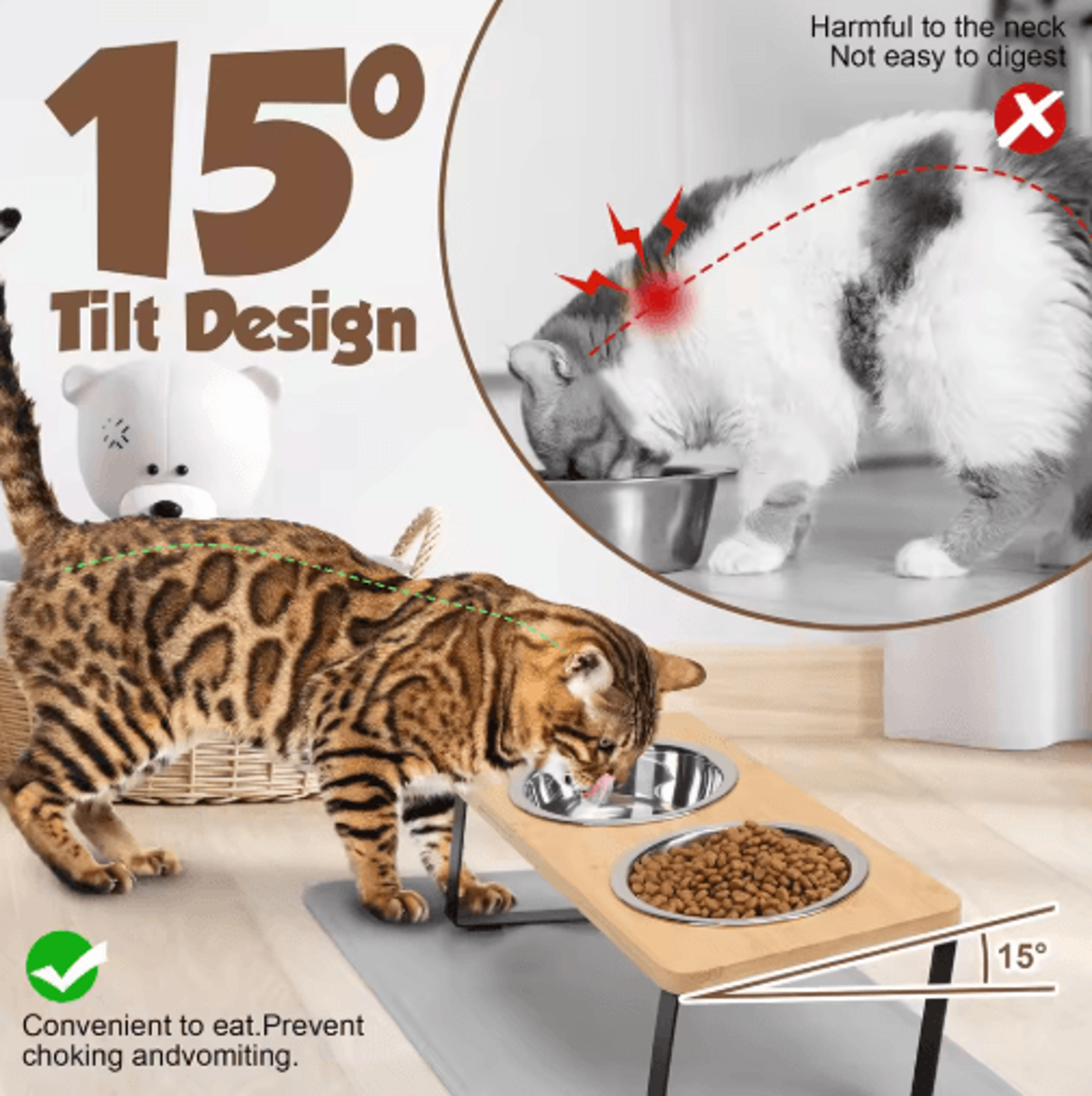 PurrEase Elevated Stainless Steel Cat Bowls With 15 Tilt  Food Mat 7