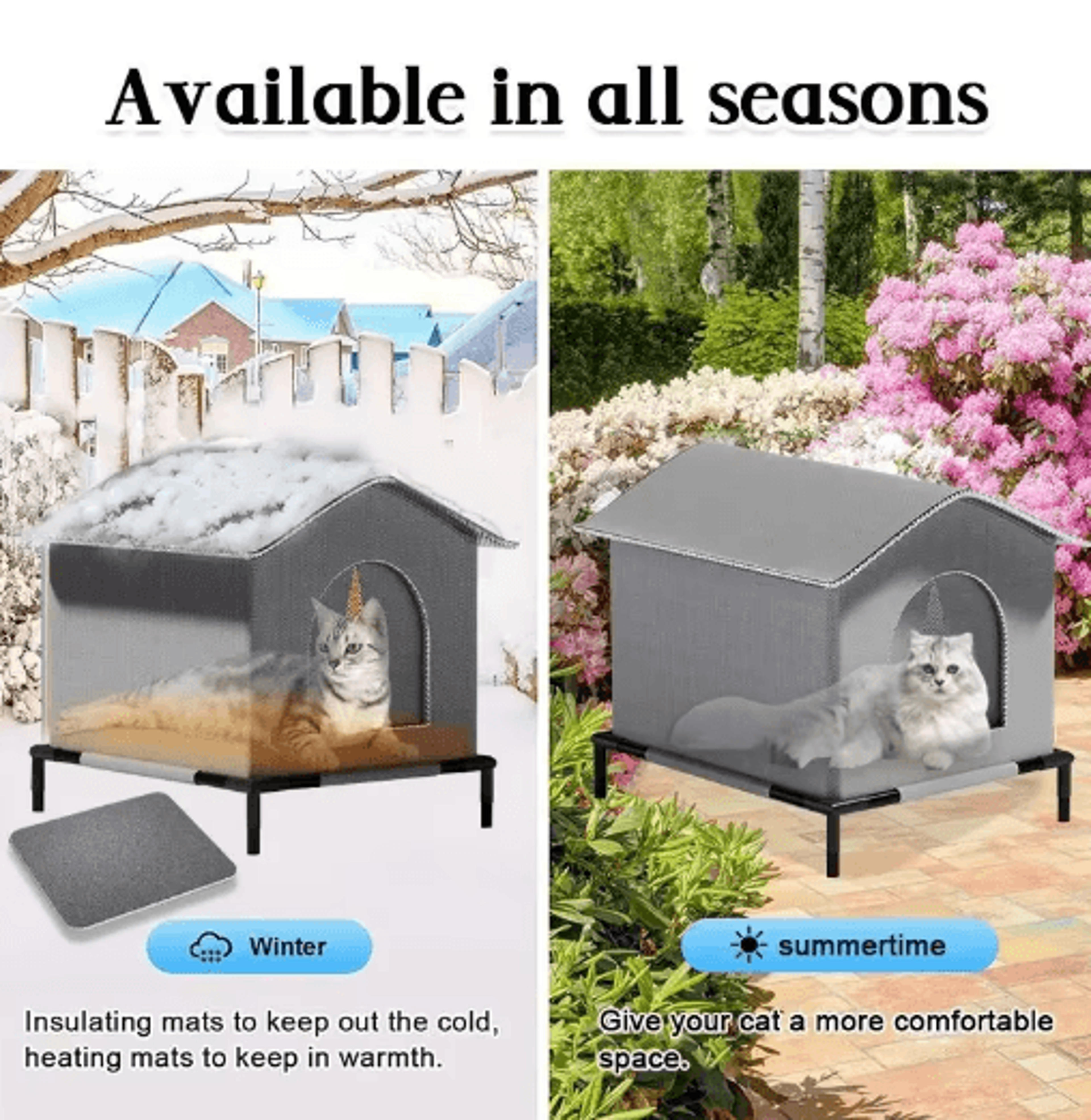 Weather Shield Outdoor Cat House With Stand Insulated Oxford Cloth Pet Shelter 9