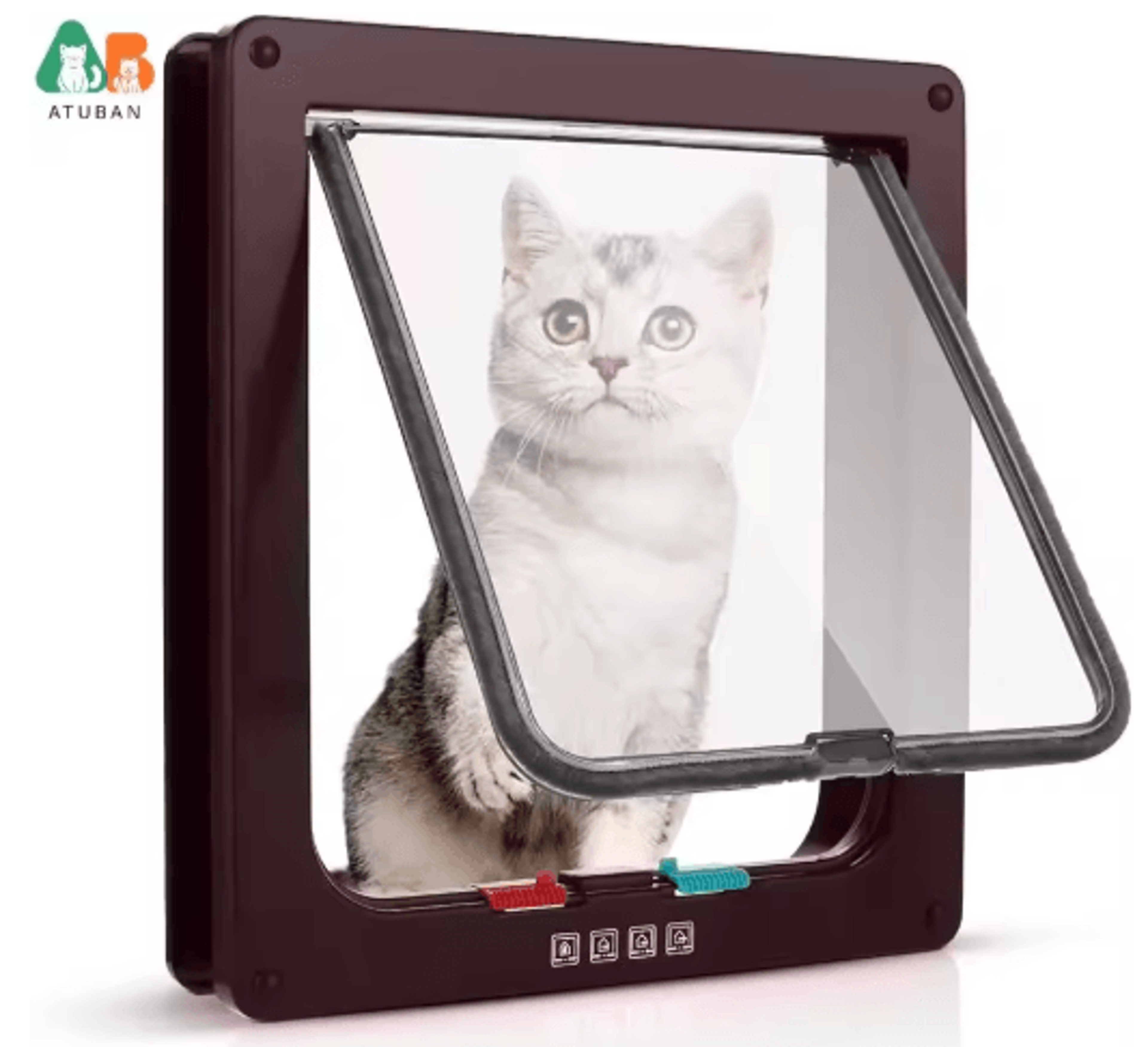 ATUBAN 4Way Locking Cat Door Flap  Weatherproof Pet Door For Interior  Exterior Doors 1