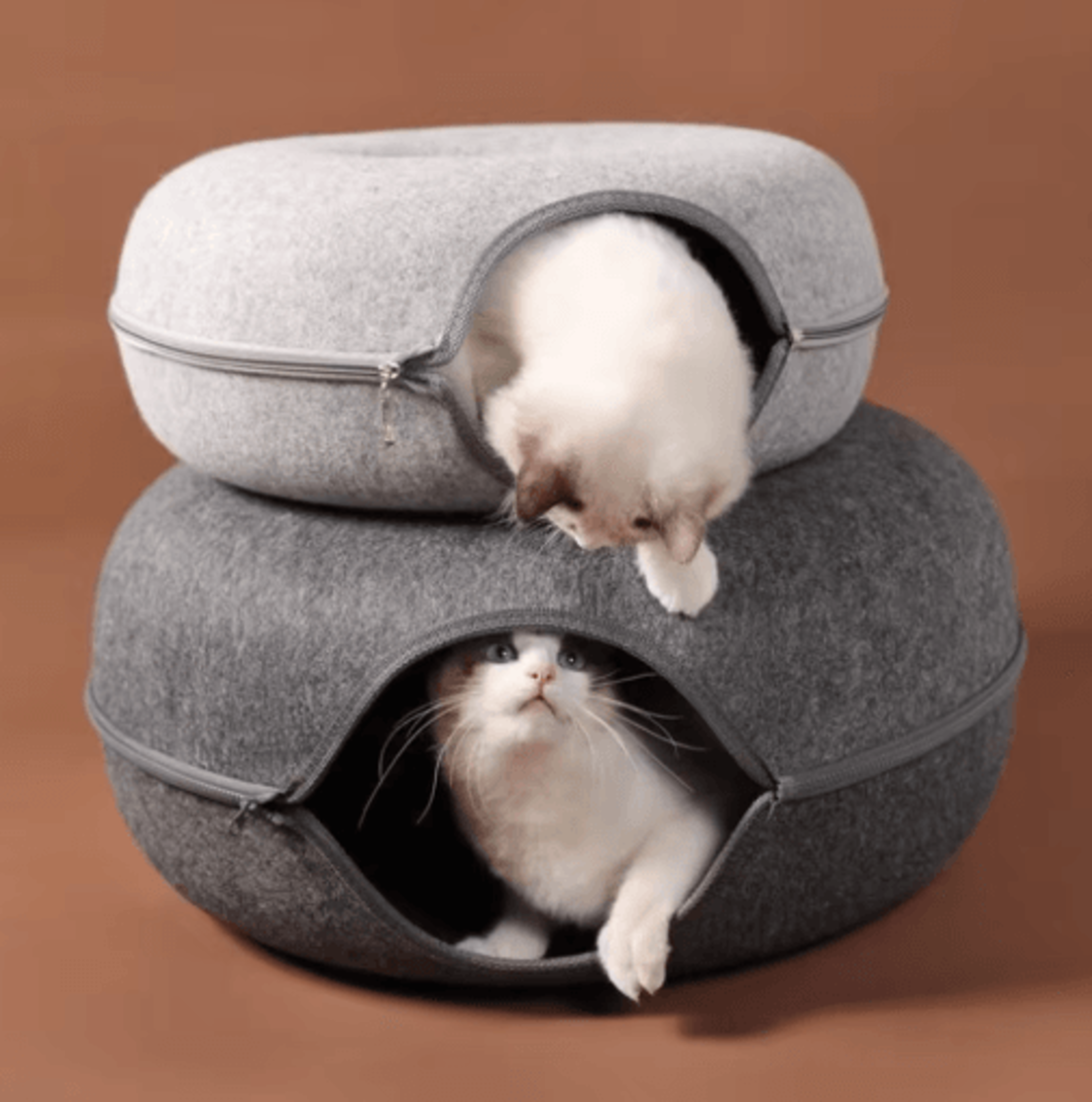Interactive Felt Cat Tunnel Bed Round Donut Nest Scratcher  Play House For Cats 9