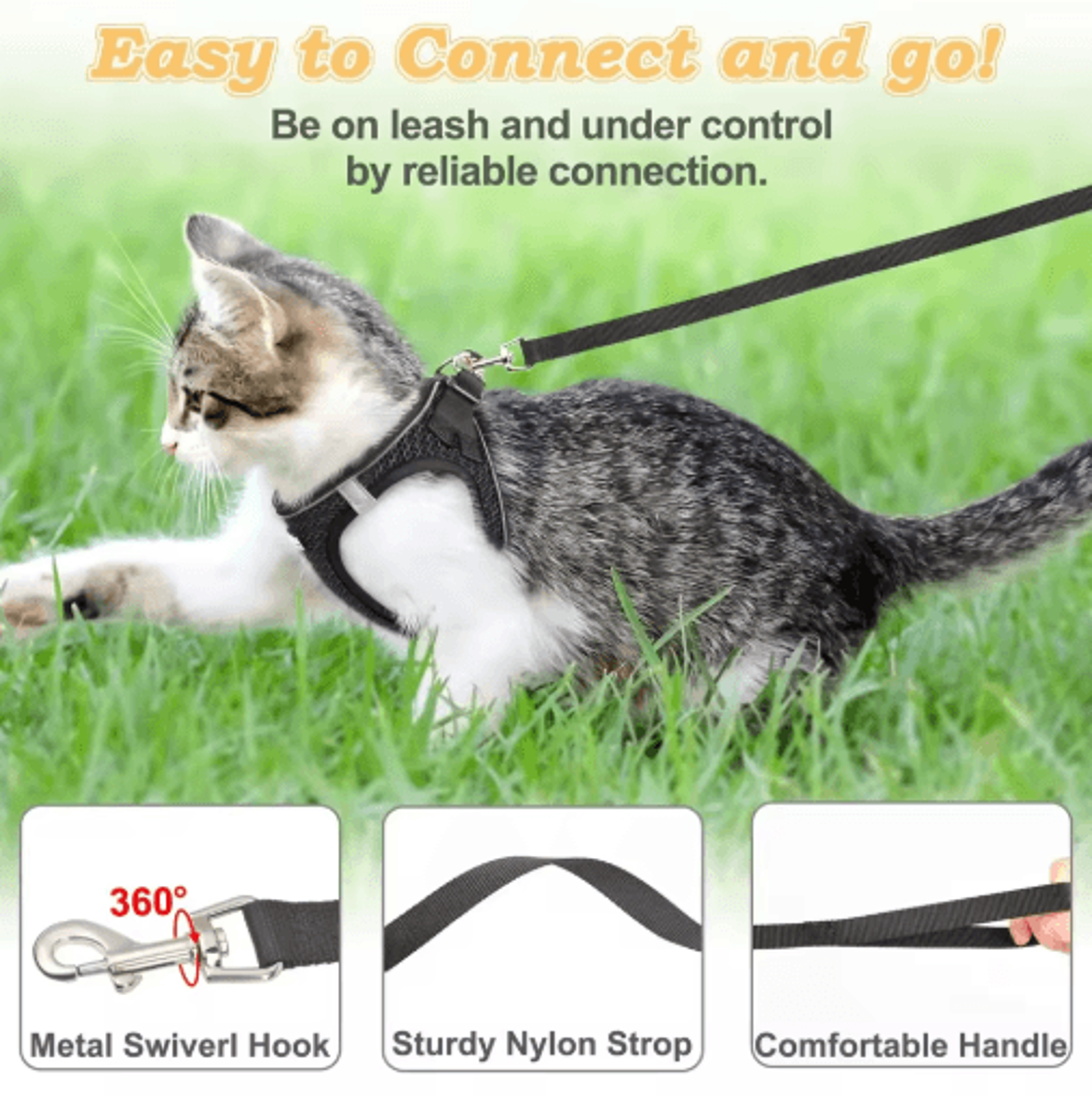 EscapeProof Cat Harness  Leash Reflective Soft Mesh Vest For Outdoor Walking 7
