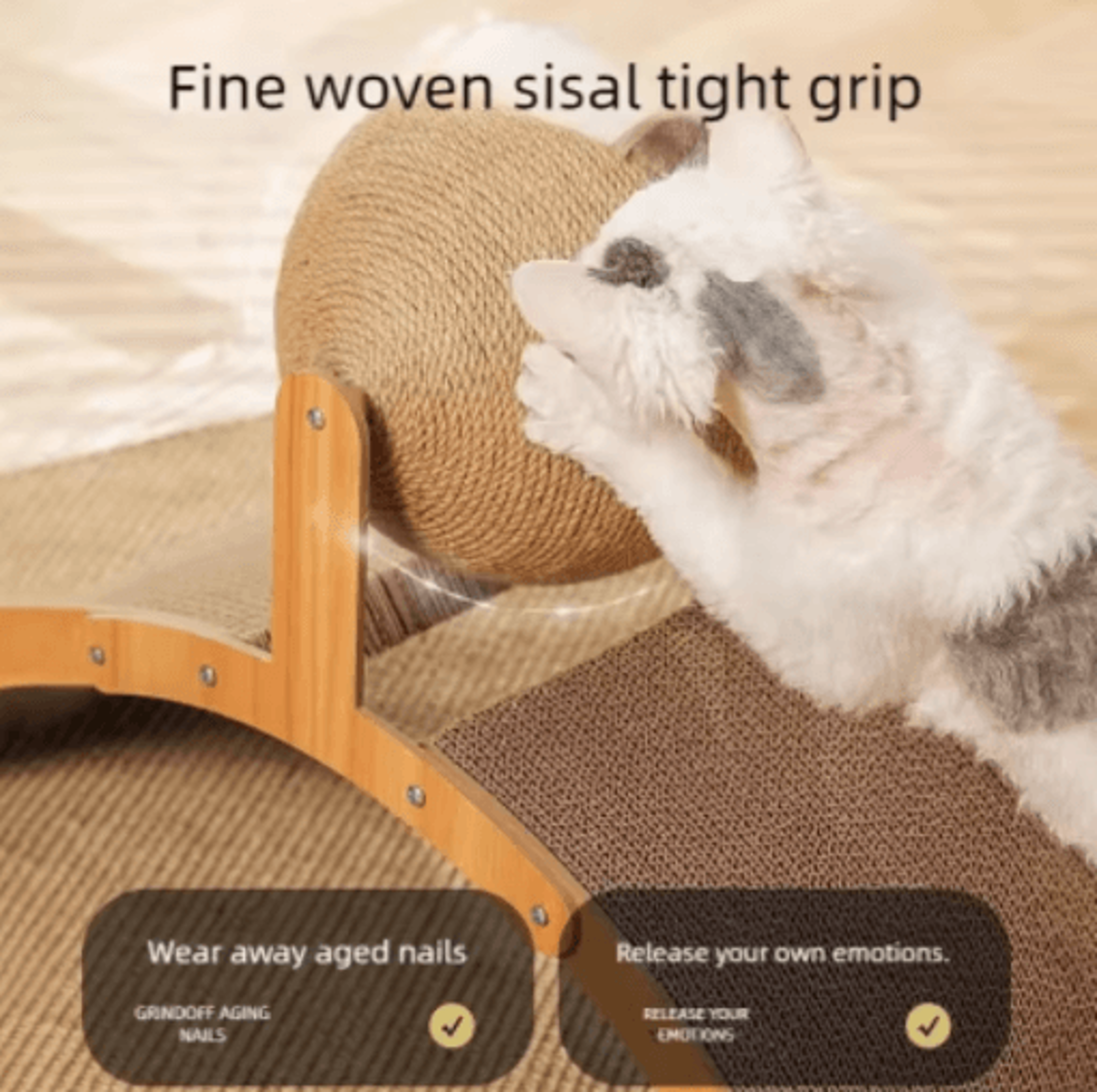 2in1 Wooden Cat Scratching Ball  Sisal Scratch Board Toy 4