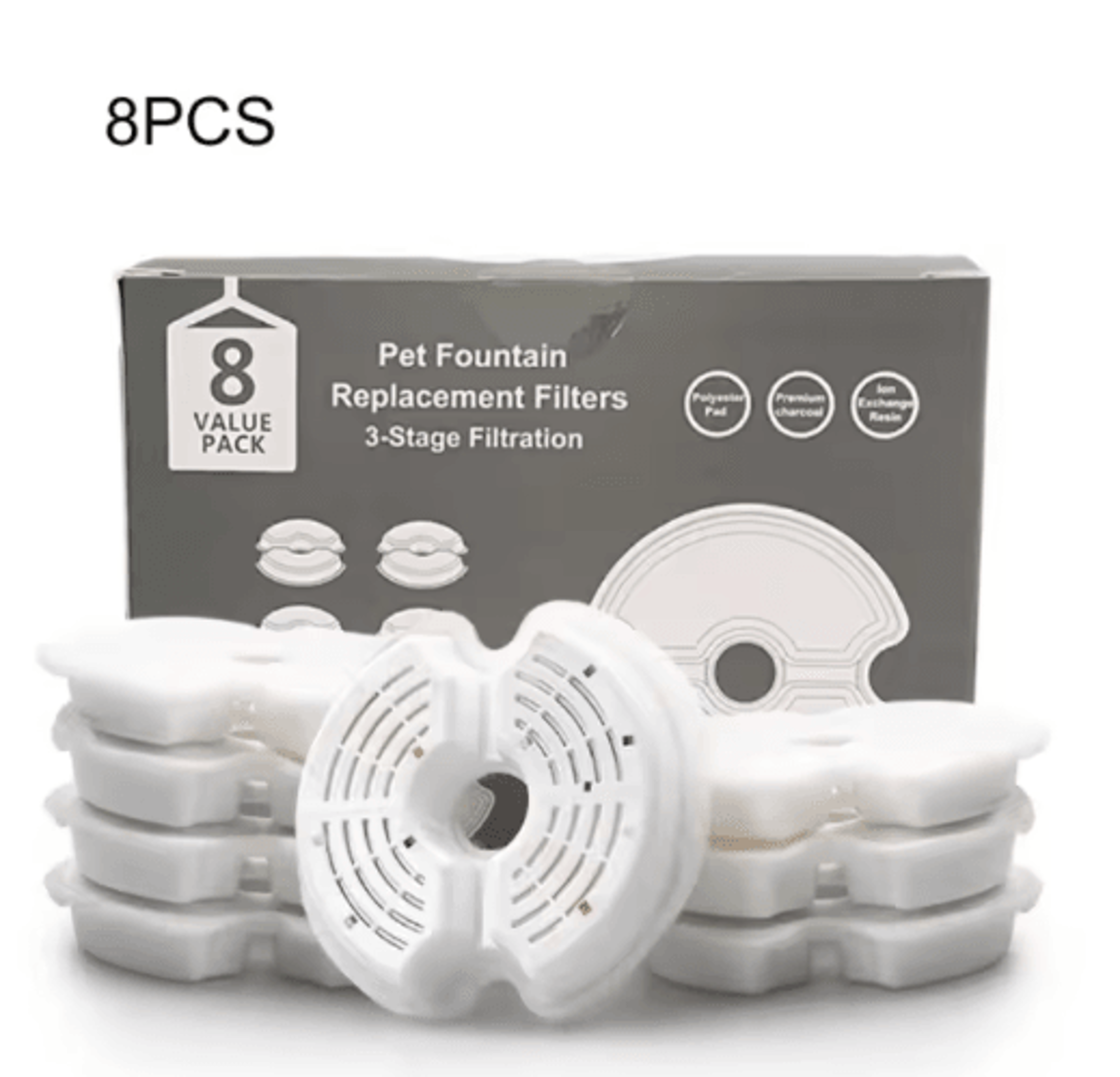 8Pack Cat Fountain Filters  Activated Carbon Replacement Filters For Pet Water Fountains 1