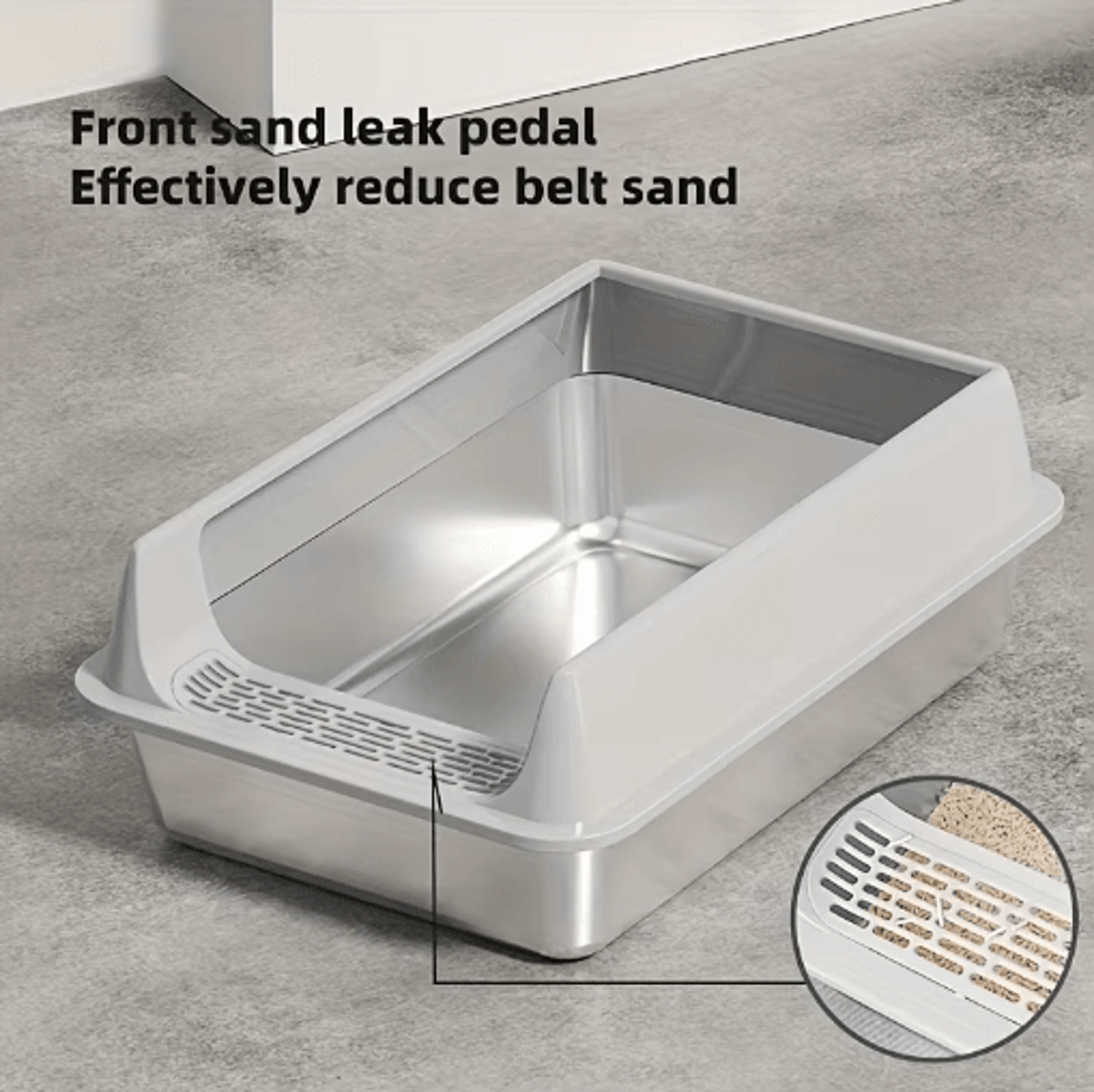 Stainless Steel SemiEnclosed Cat Litter Box  LeakProof Large Cat Toilet With Lid 18