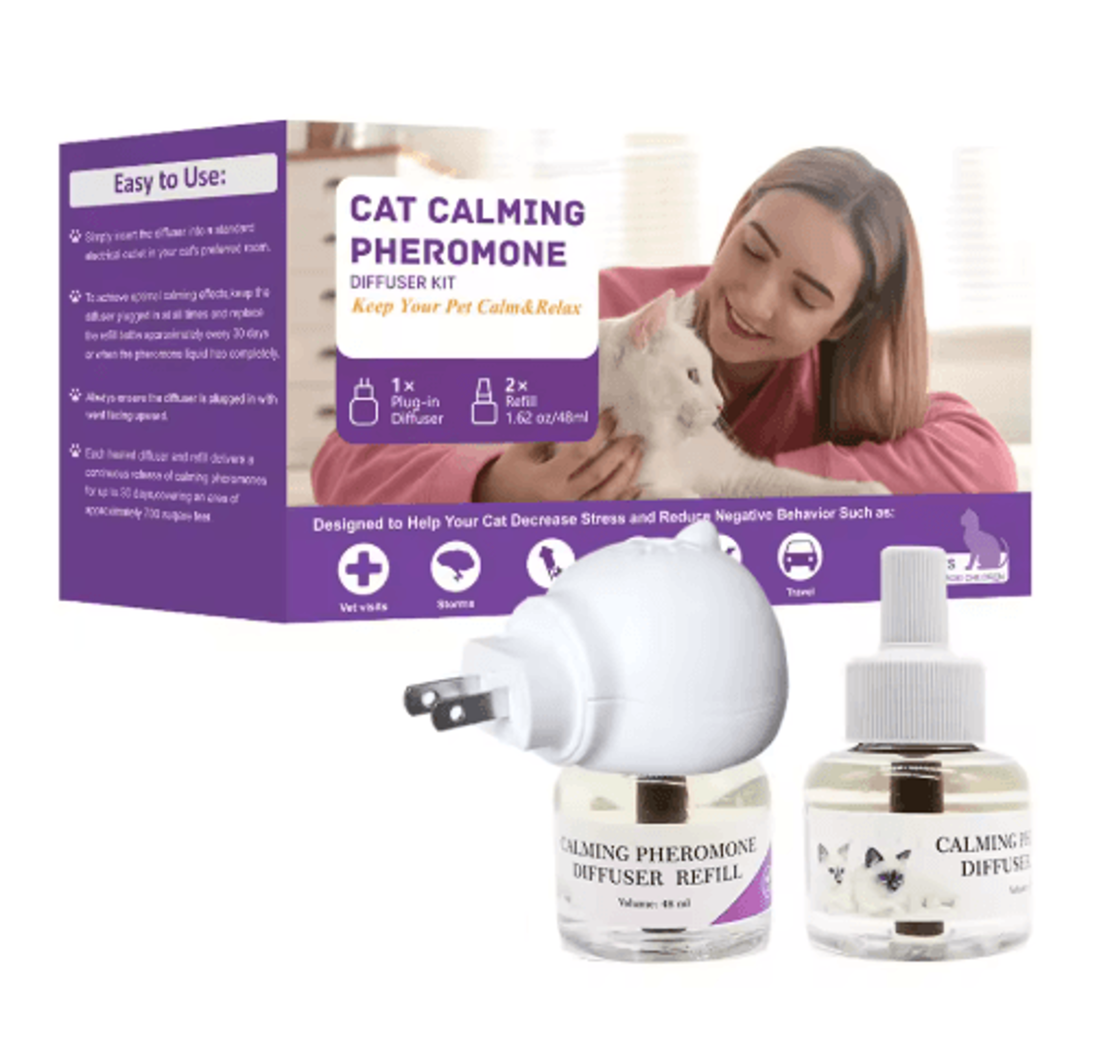 Cat Pheromone Diffuser Starter Kit  30Day Calming PlugIn For Stress Relief 2