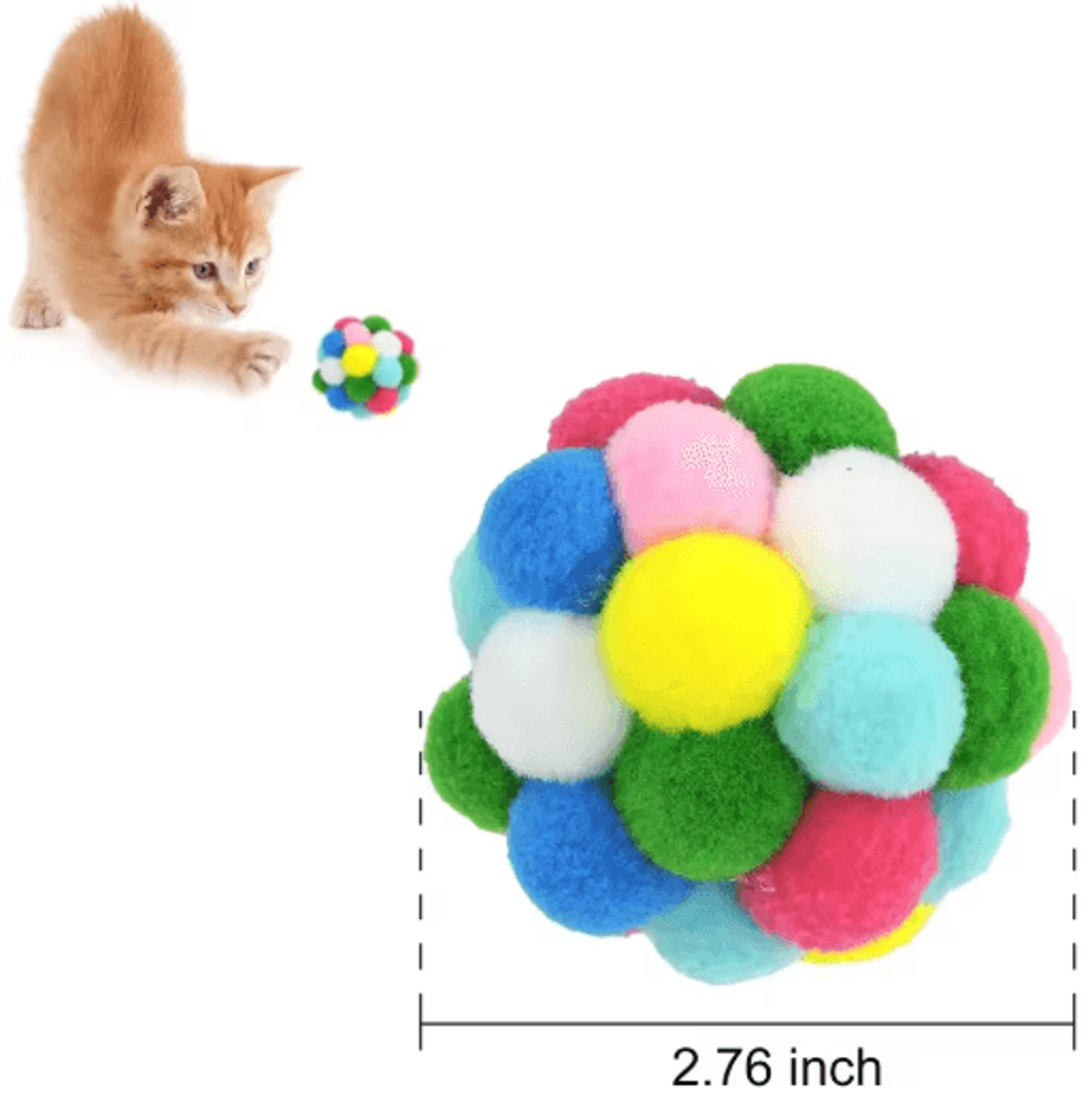 Colorful Cat Pom Pom Ball Set  Cat Toy Balls With Bells  Sparkly Tinsel For Interactive Play 3