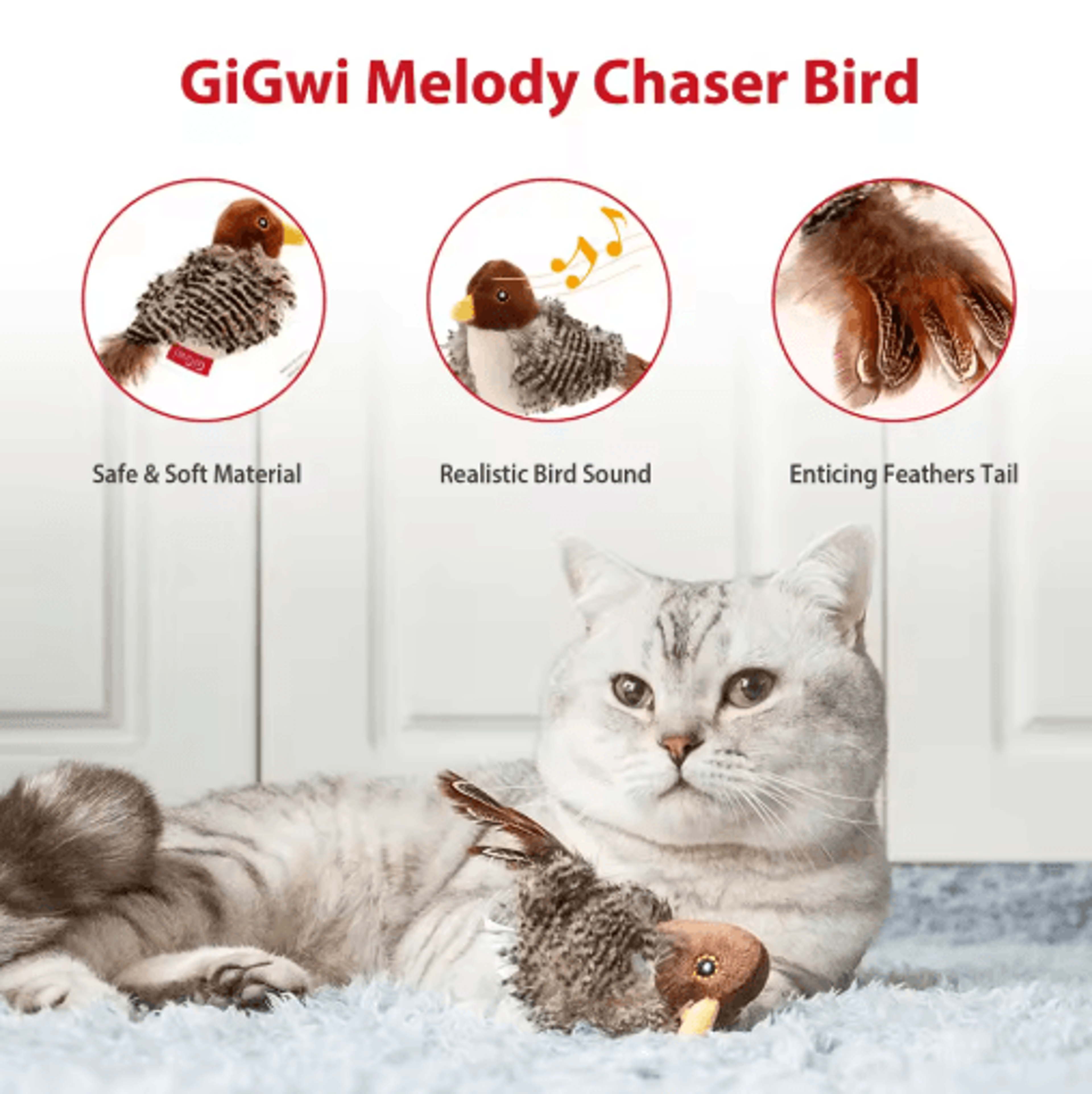 ChirpyPaws Interactive Sound Bird Cat Toy With Feather Teaser 8