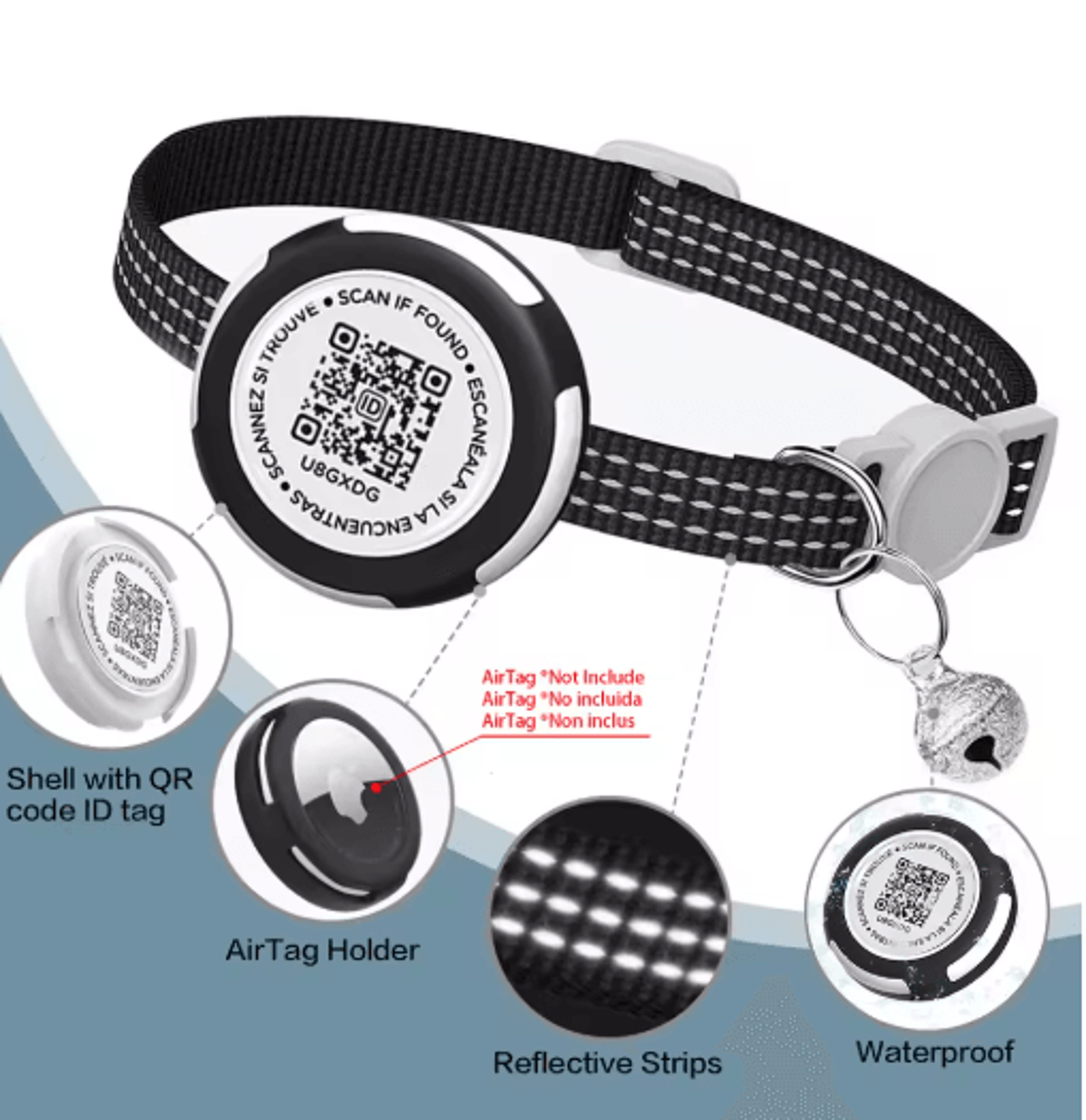 Reflective Cat Collar With Air Tag Holder And QR ID Tag For Dual Pet Protection 13