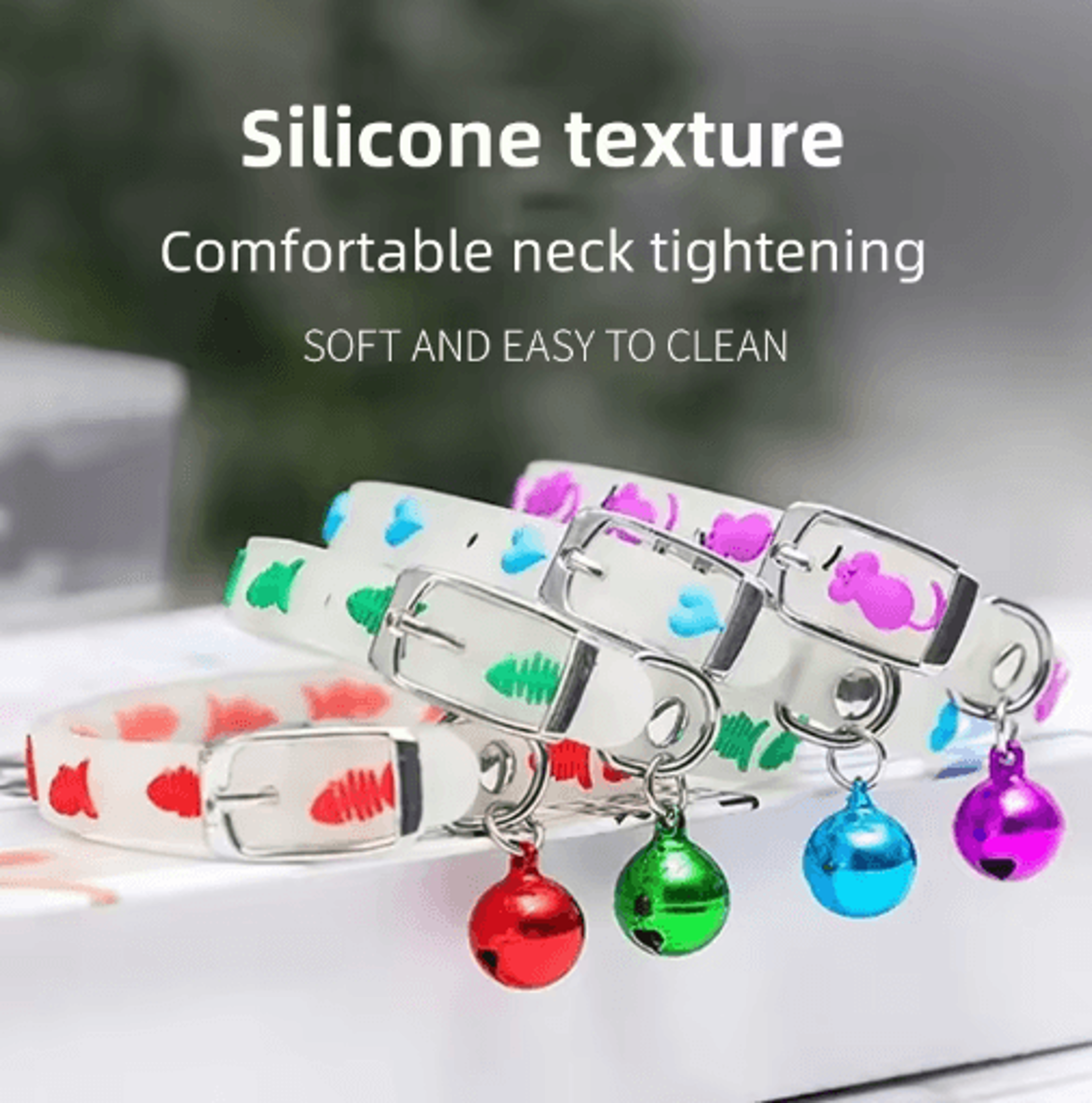 GlowintheDark Silicone Pet Collar With Bell And Reflective Safety Strip 9