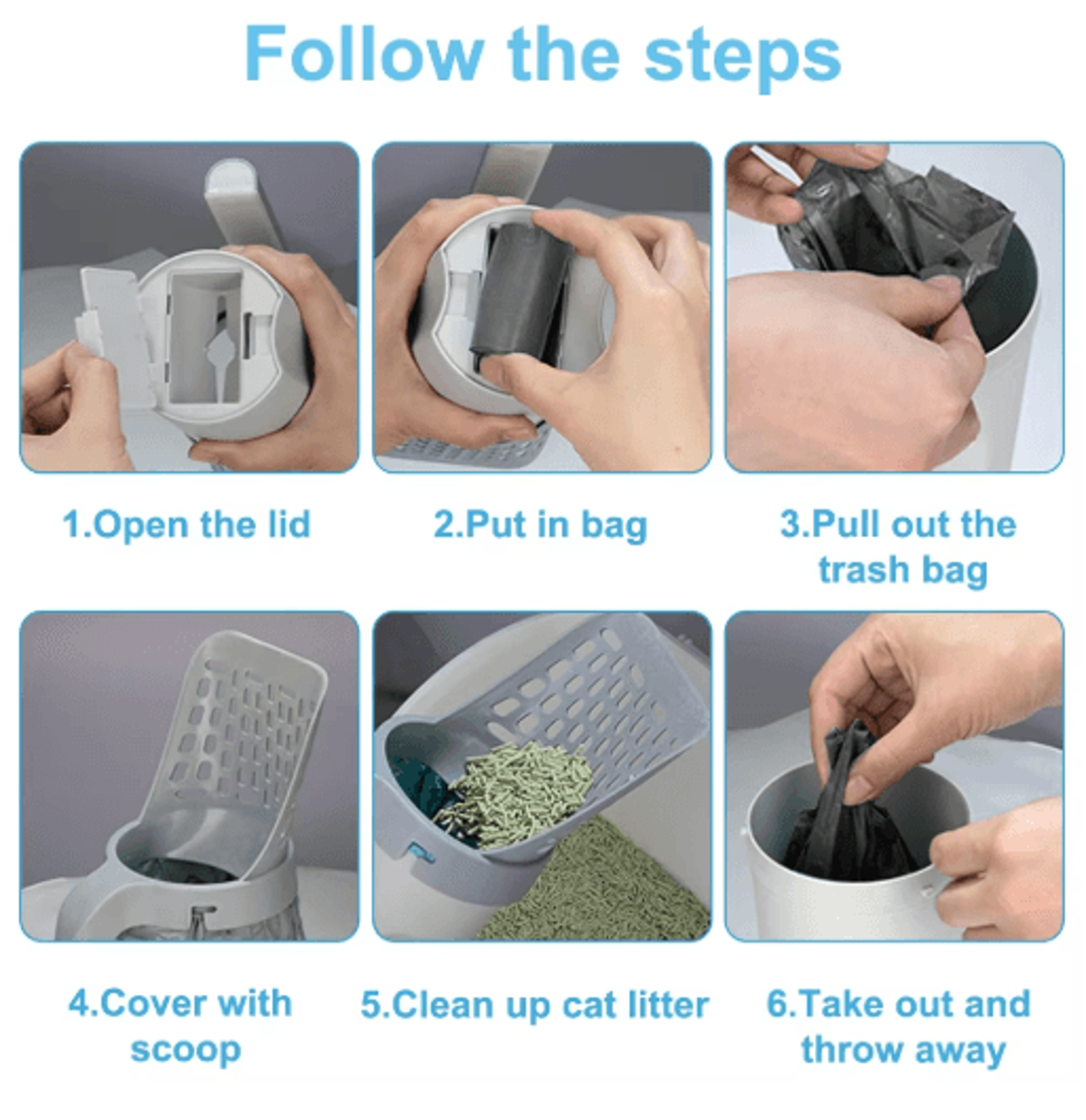 Clean Pouch Cat Litter Scoop Set SelfCleaning Litter Shovel With Waste Bag Dispense 6