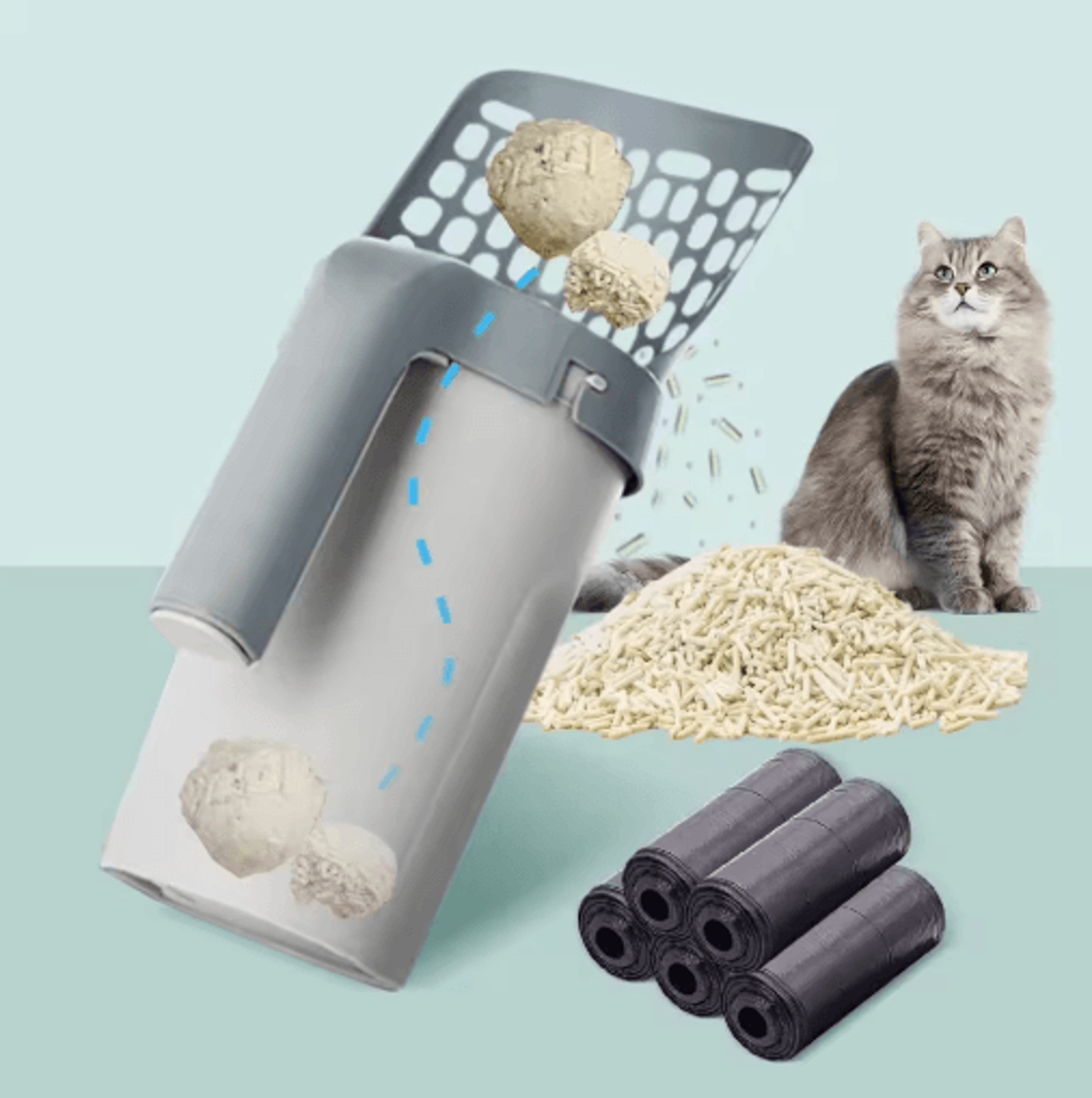 Clean Pouch Cat Litter Scoop Set SelfCleaning Litter Shovel With Waste Bag Dispense 0