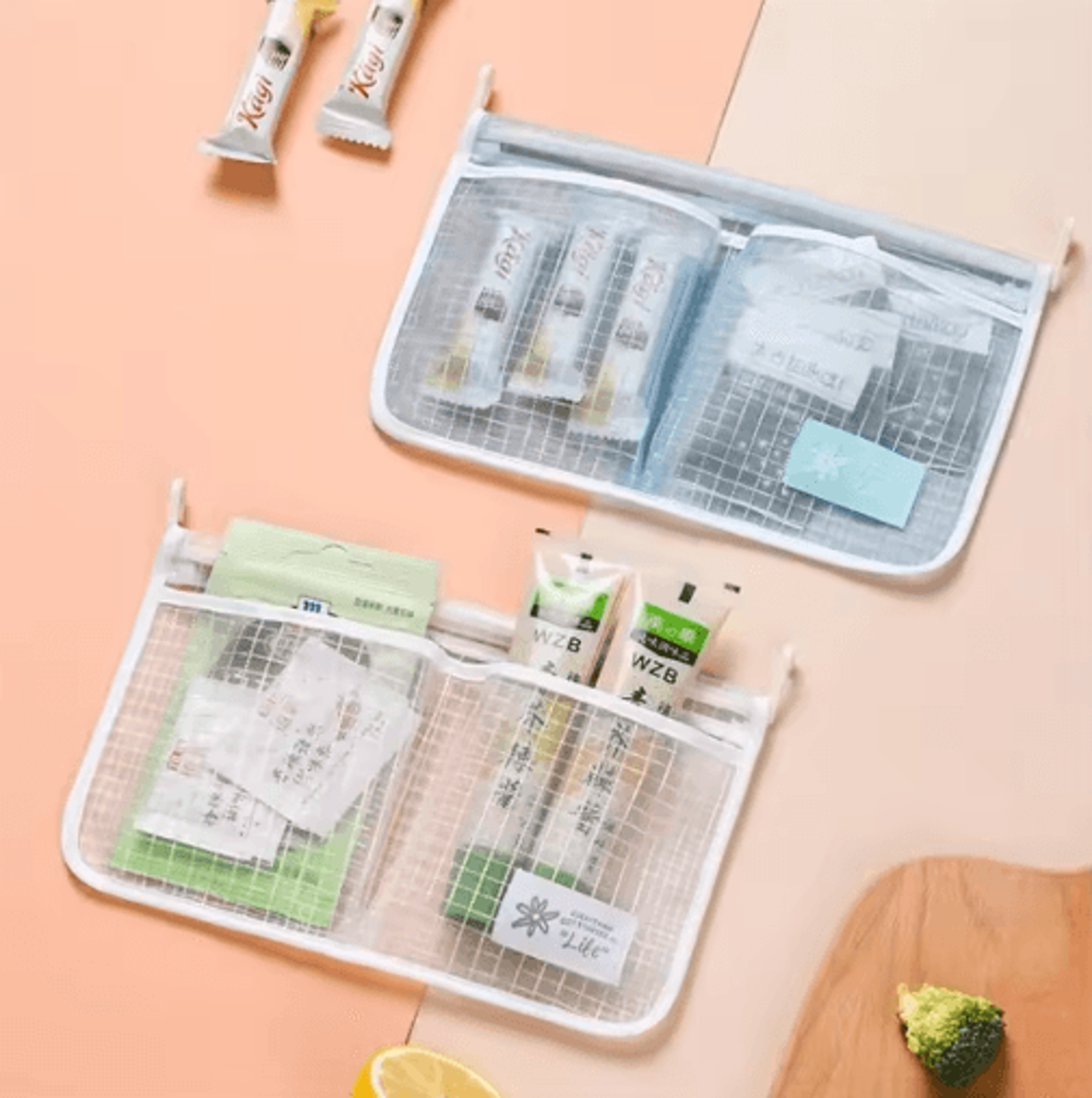 Refrigerator Hanging Mesh Storage Bag With Double Compartments 3