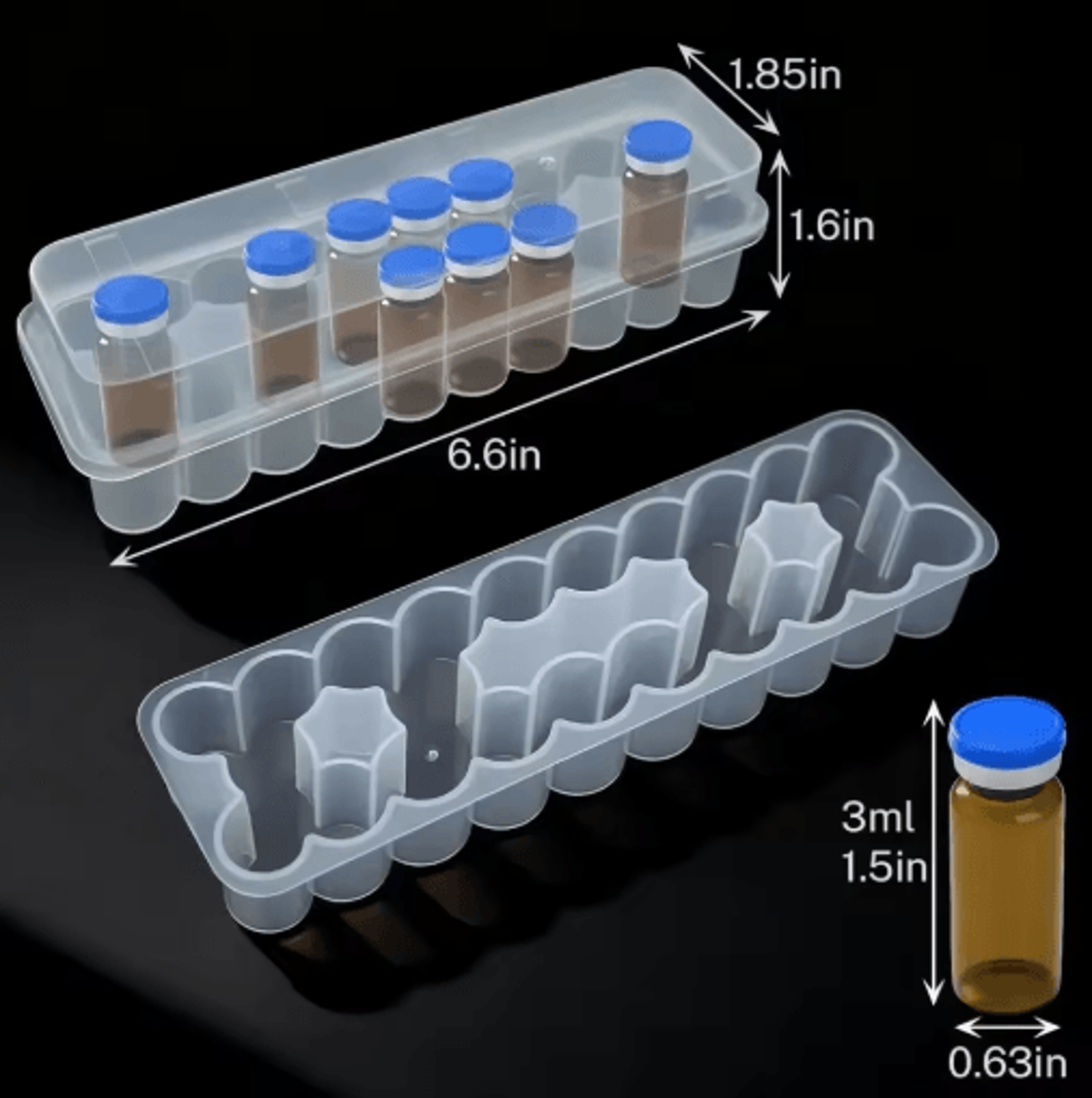 Stackable Vial Storage Box  10Slot Plastic Microtube Case For 3mL  10mL Tubes 3