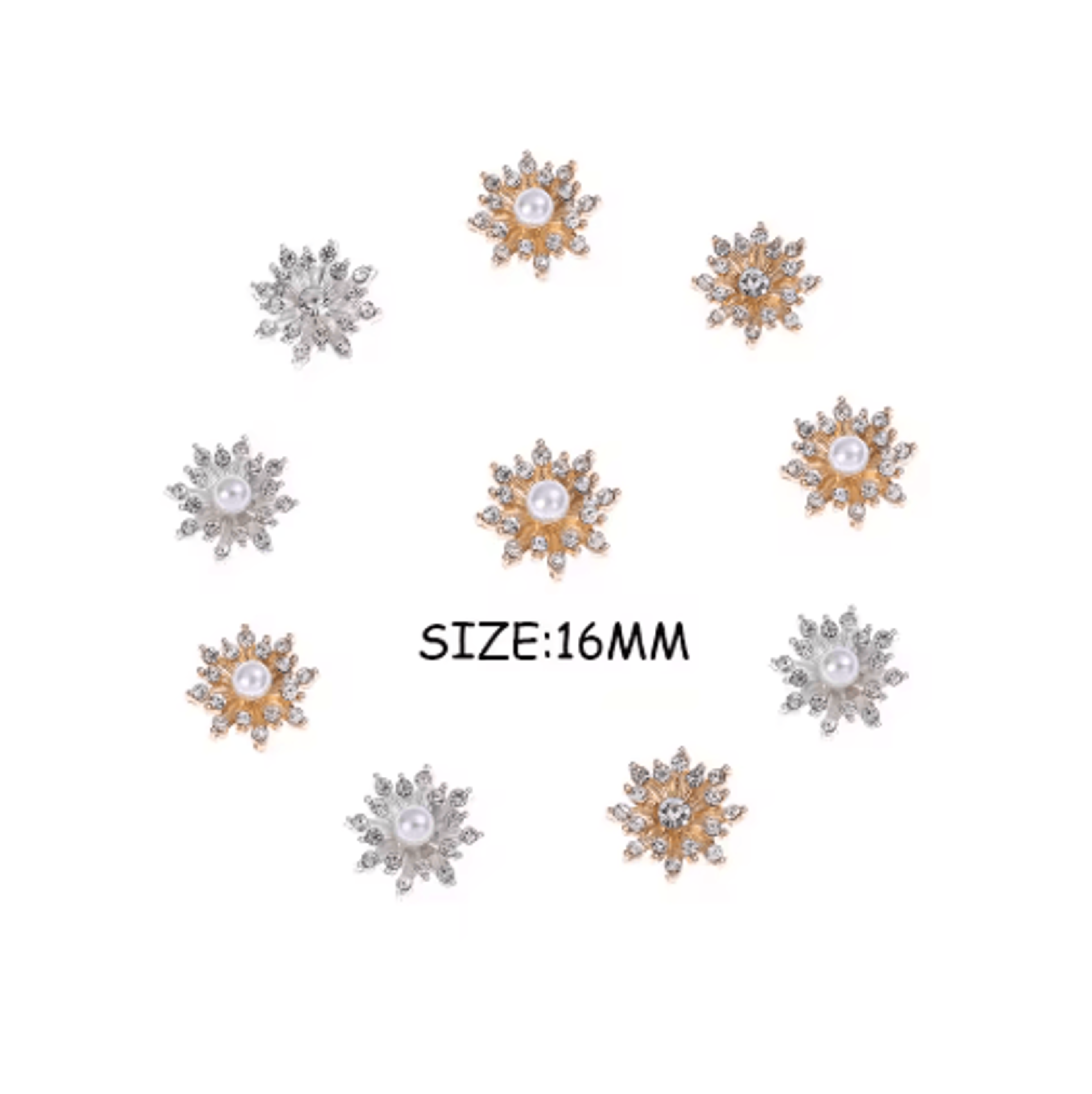 10Piece Snowflake Pearl Rhinestone Buttons  Decorative Flatback Embellishments For Clothing  DIY Cr 26