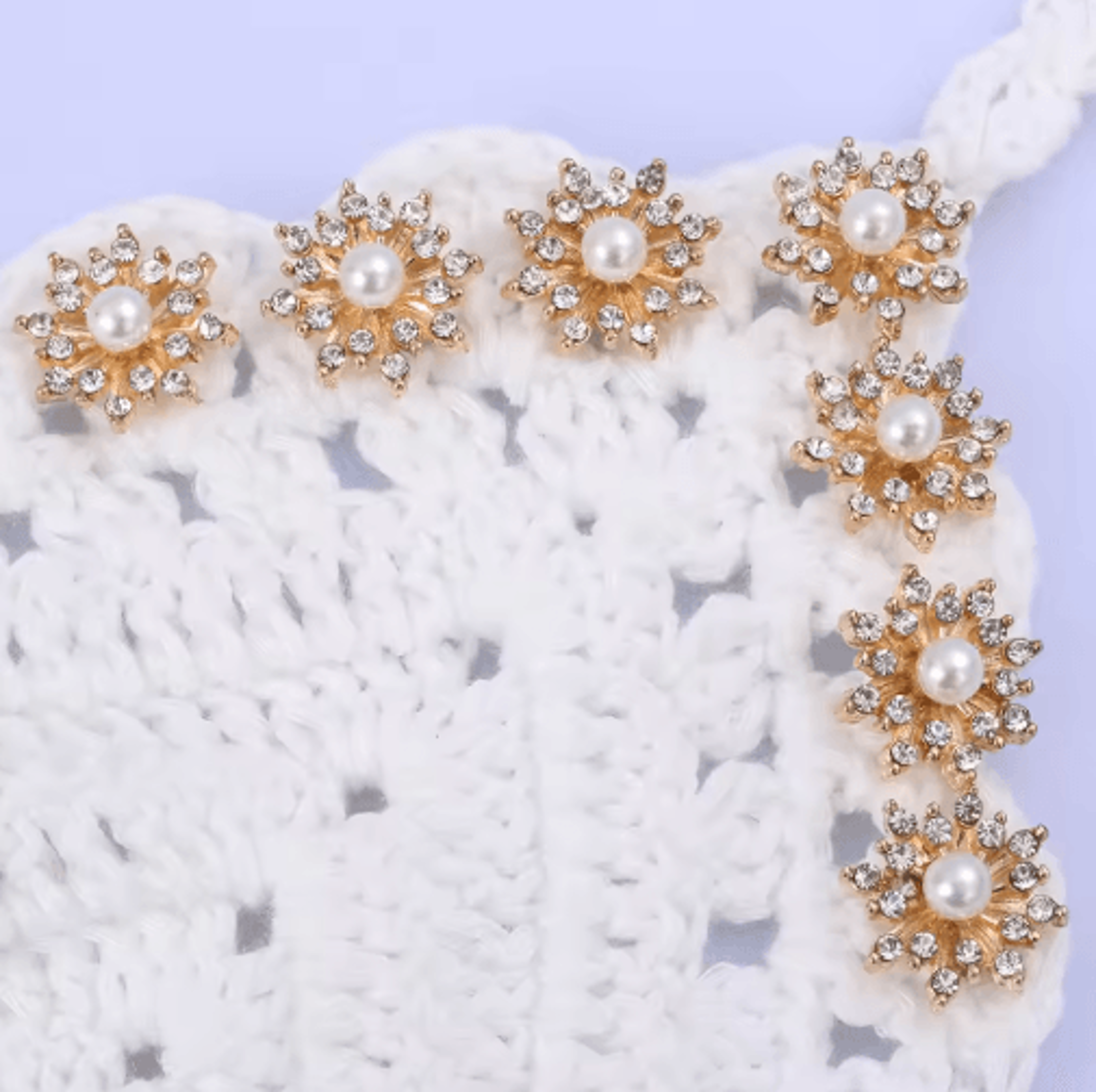 10Piece Snowflake Pearl Rhinestone Buttons  Decorative Flatback Embellishments For Clothing  DIY Cr 29