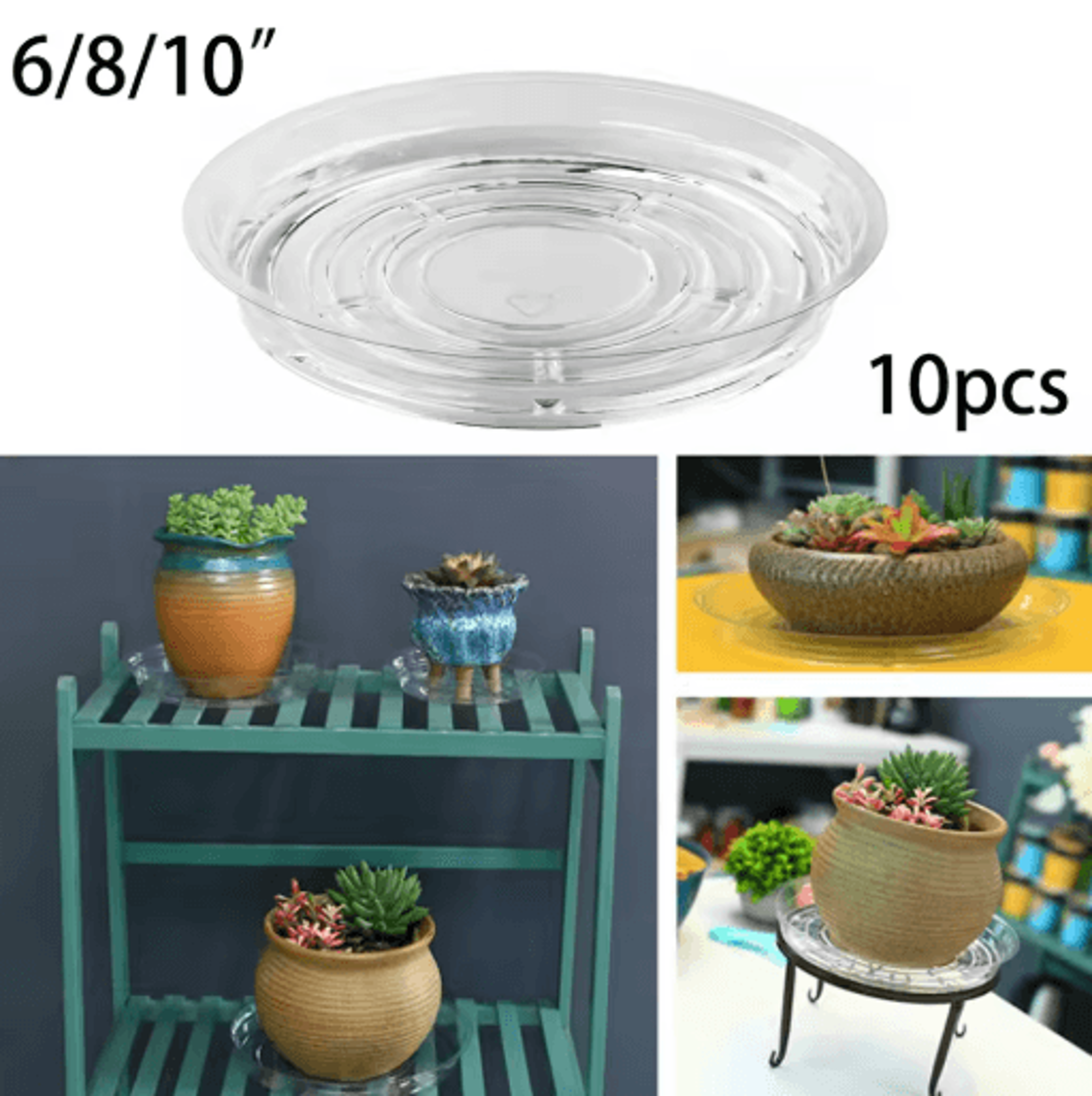 10PCS Clear Plastic Plant Saucers  Round Drip Trays For Flower Pots Seedlings  Home Organization 8