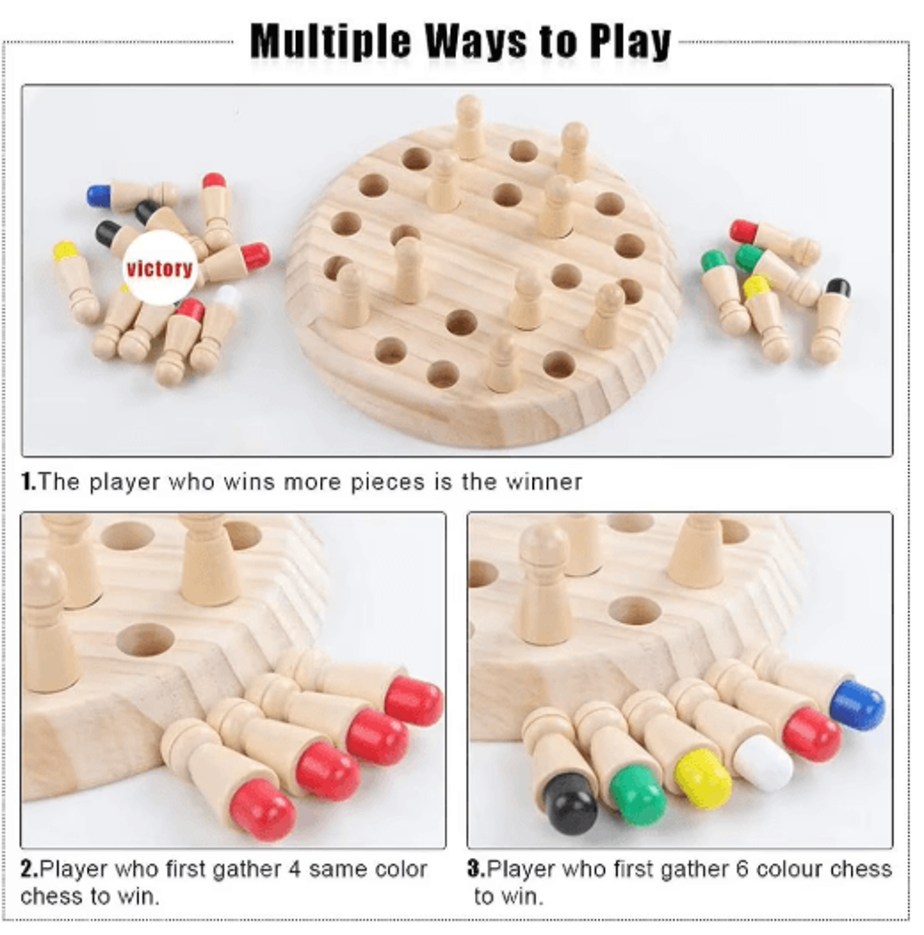 Wooden Memory Match Stick Color Game  Montessori Educational Board Toy For Kids 4