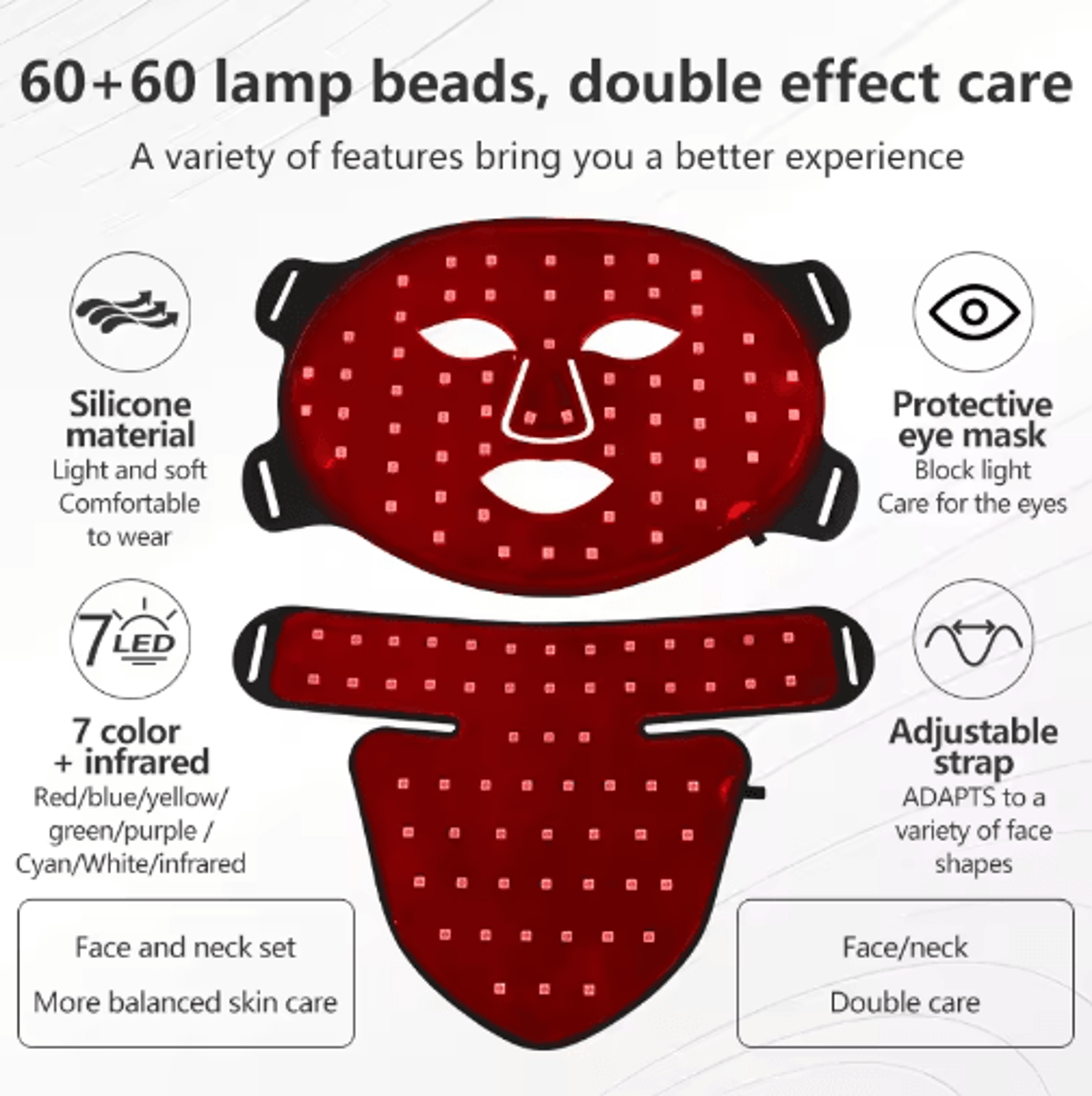 Silicone LED Facial Mask With Neck  8Color Light Therapy Mask For Home Skincare 12