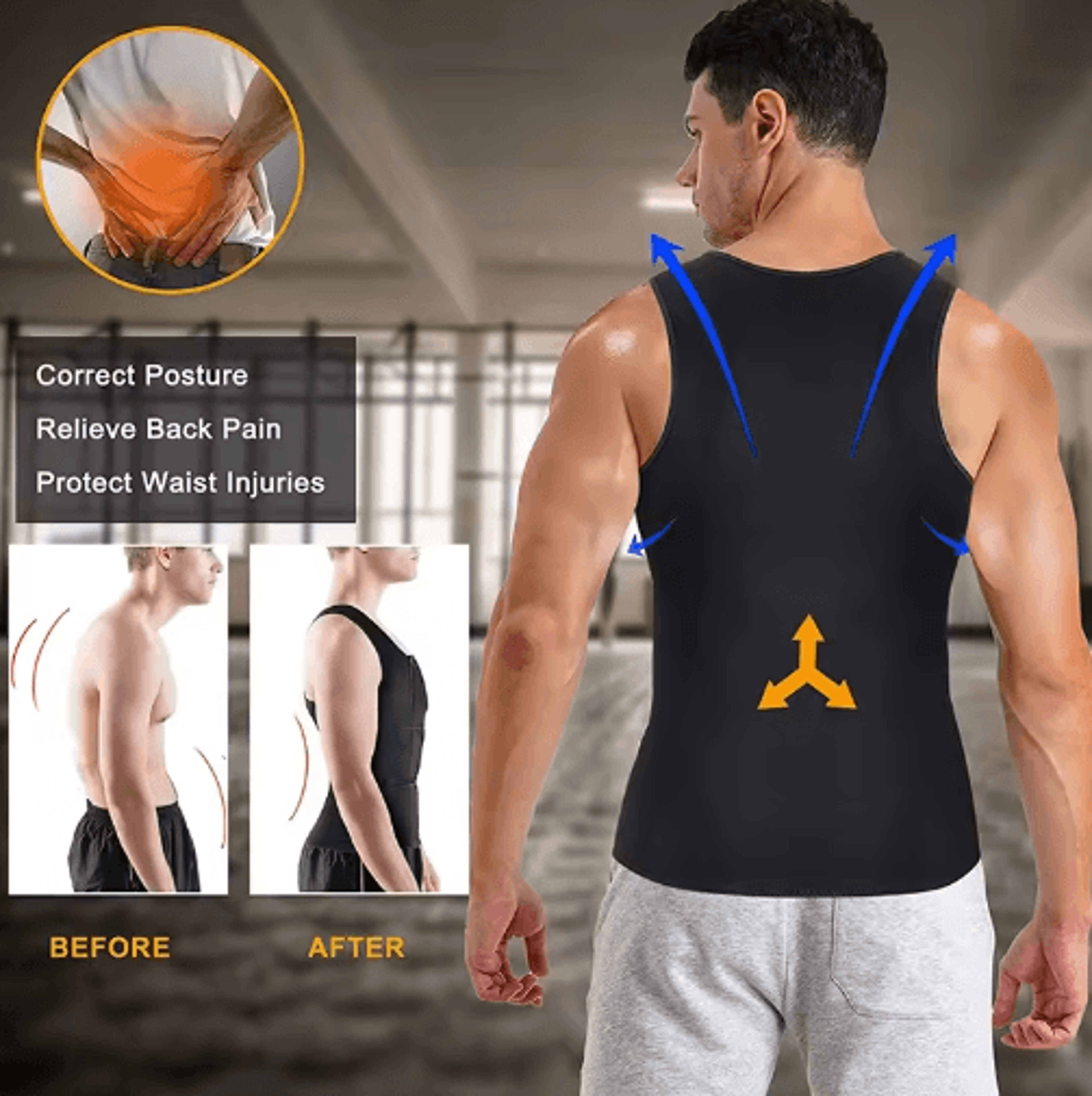 Mens Back Waist Posture Corrector  Adjustable Lumbar  Shoulder Support Belt Vest 3