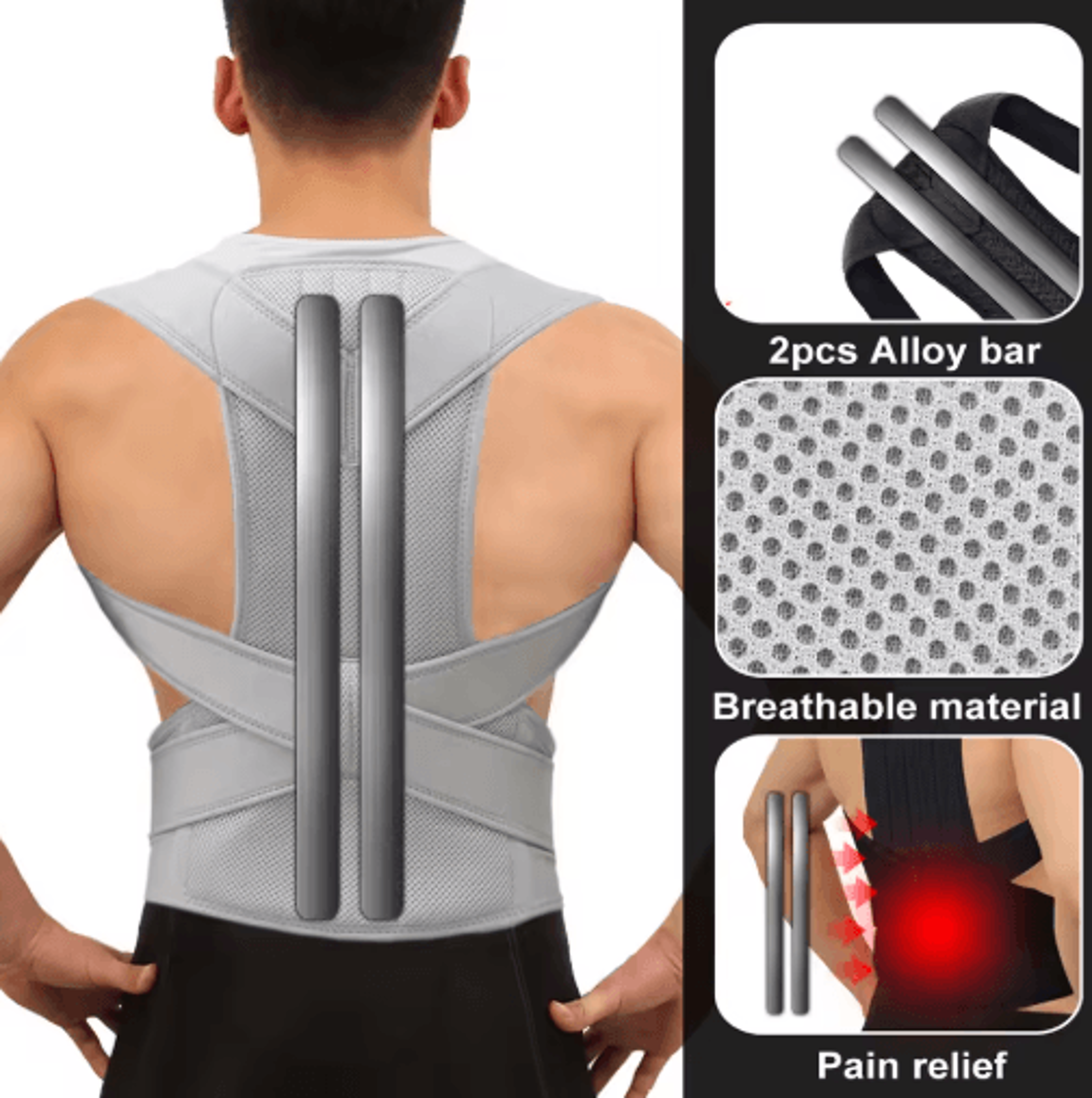 Alloy Bar Posture Corrector Back Brace  Adjustable Spine  Shoulder Support Belt For Men  Women 6