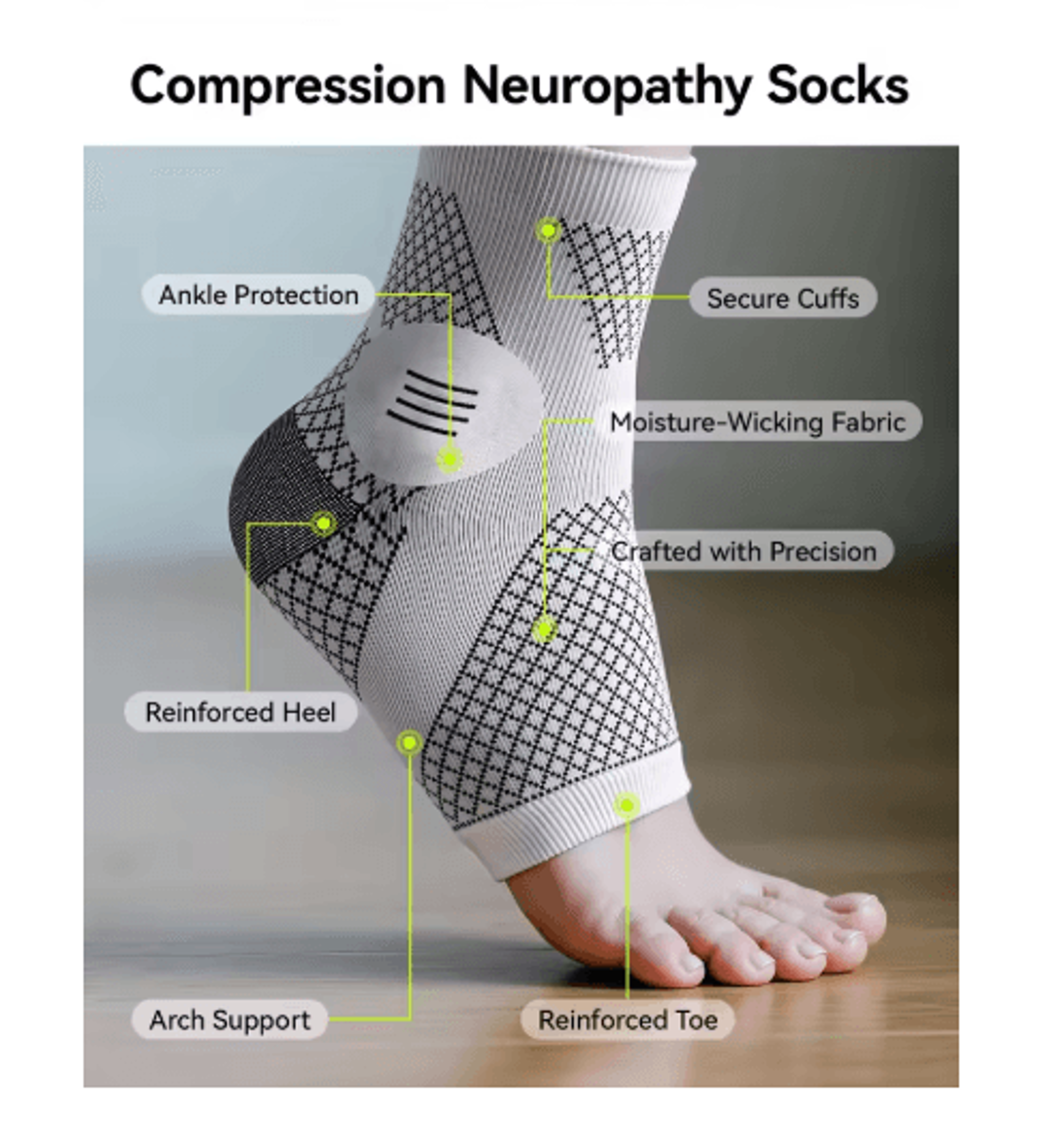 1 Pair Breathable Compression Foot Sleeves  Lightweight Arch Support Socks For Men  Women 9