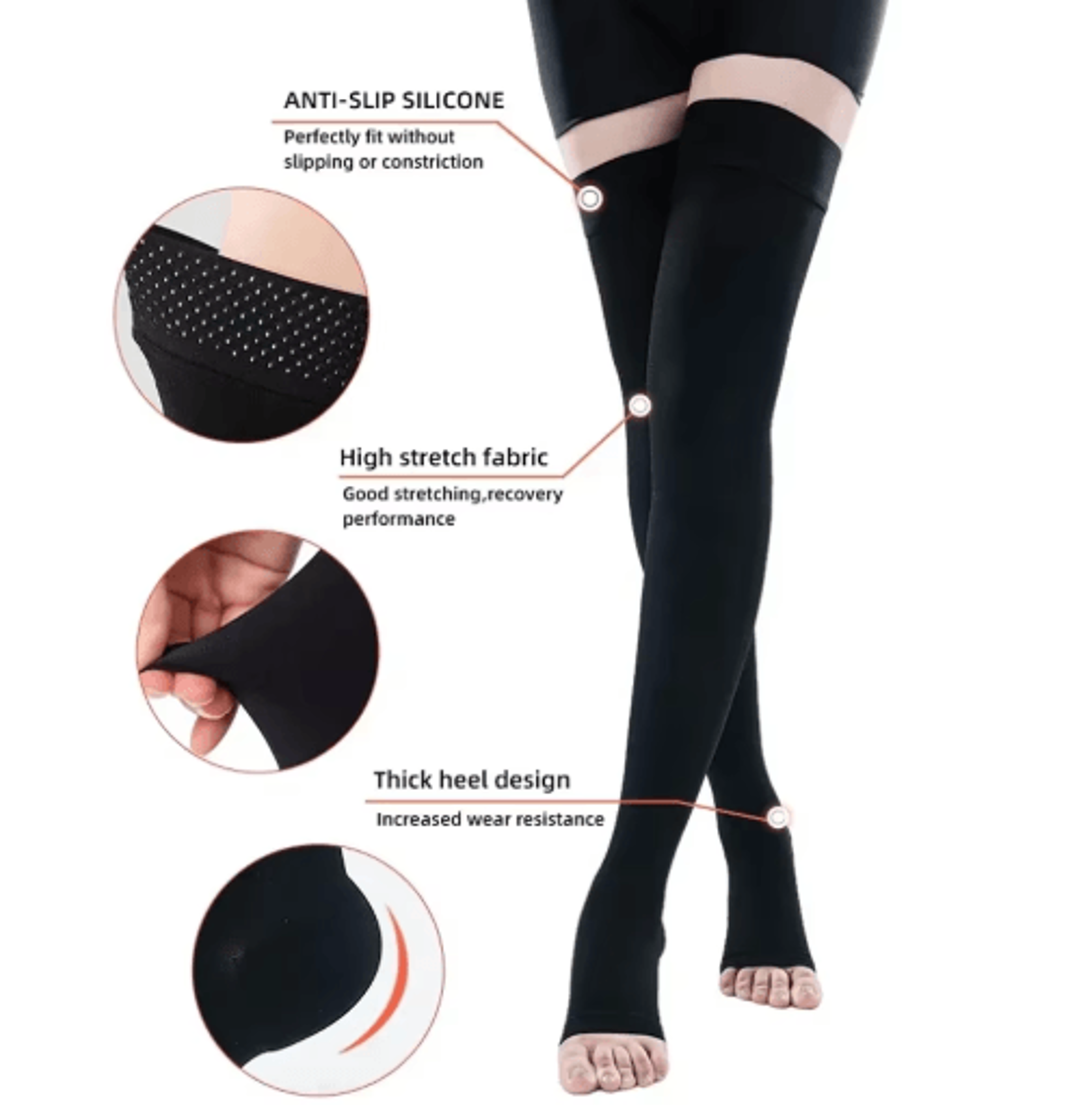 ThighHigh Toeless Compression Socks 2032 MmHg  Silicone Grip Stockings For Men  Women 4