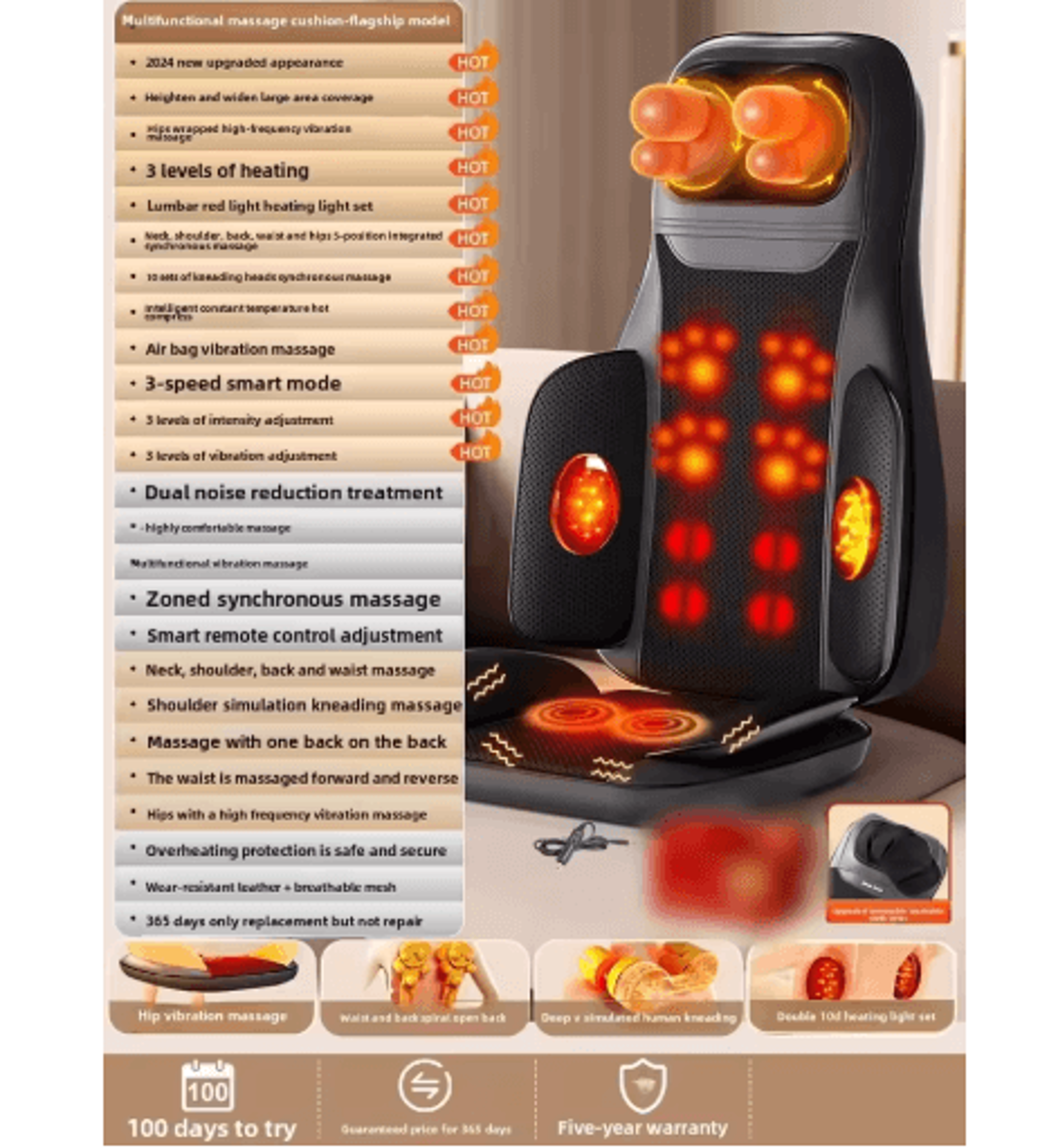 Full Body Massage Seat Cushion With Heat  Vibration For Chair  Heated Back Massager Pad 1