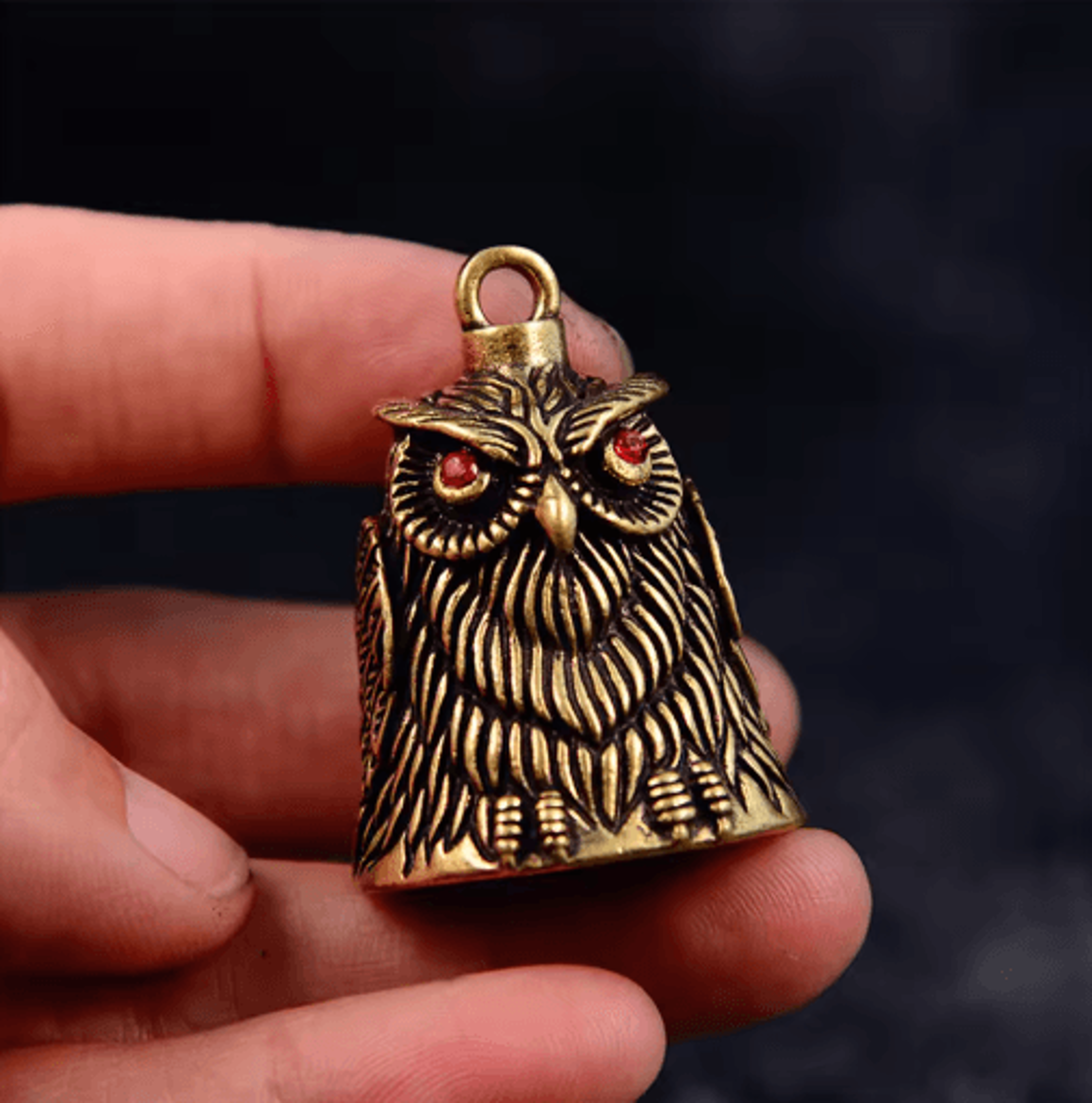 HandCarved Brass Owl Bell Good Luck Ornament 3