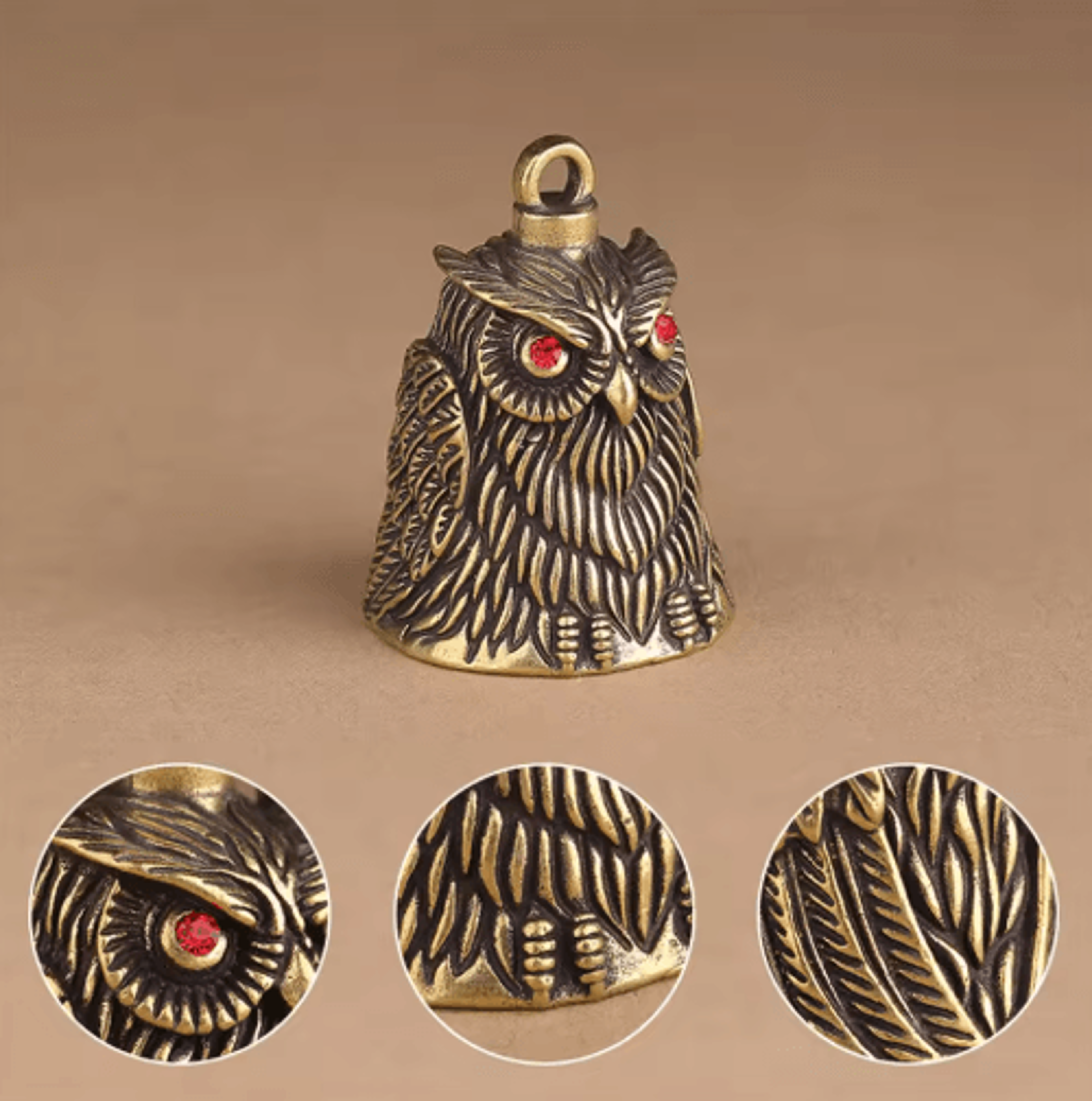 HandCarved Brass Owl Bell Good Luck Ornament 4