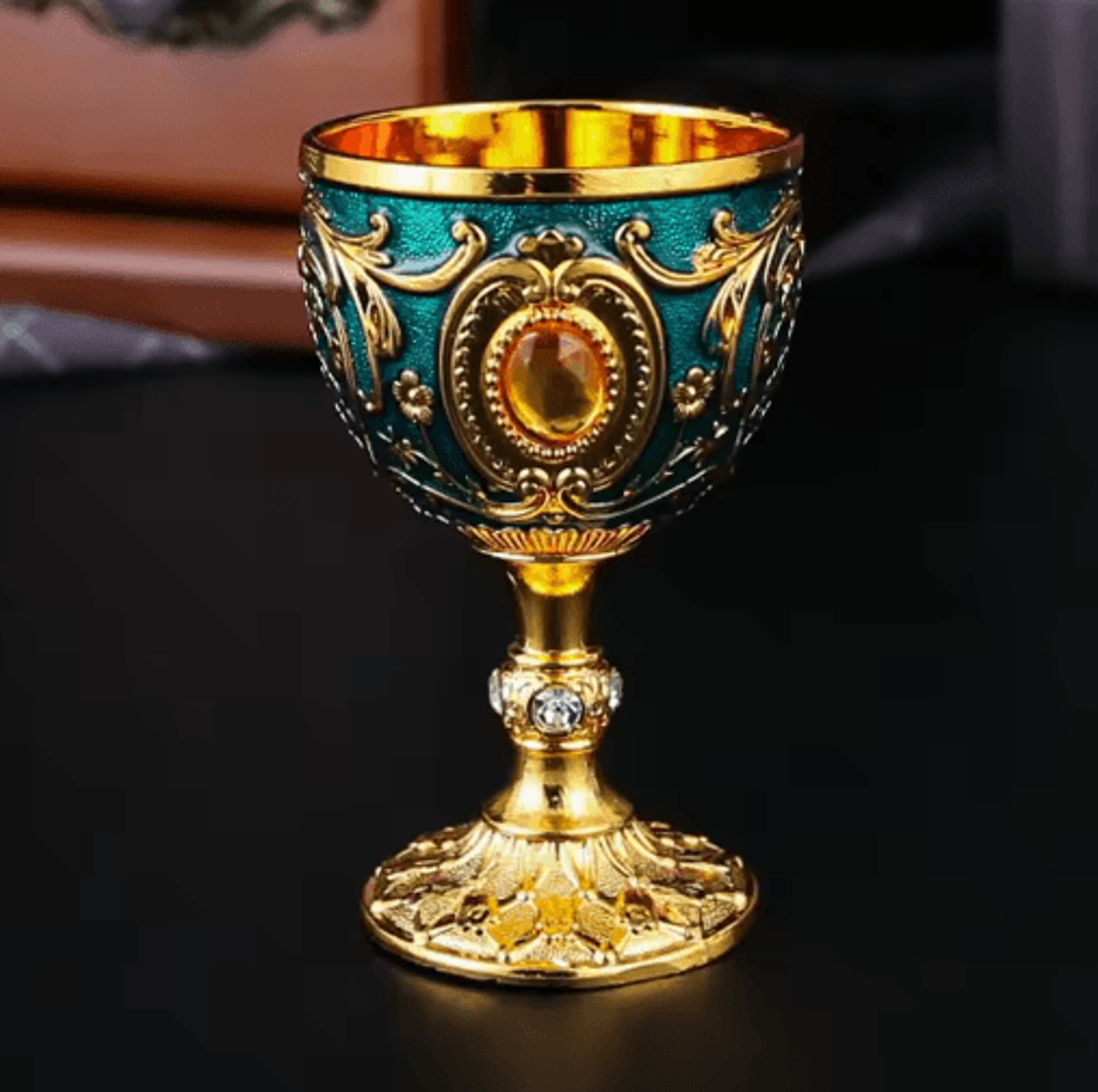 Vintage Medieval Holy Grail Engraved Metal Goblet 7
