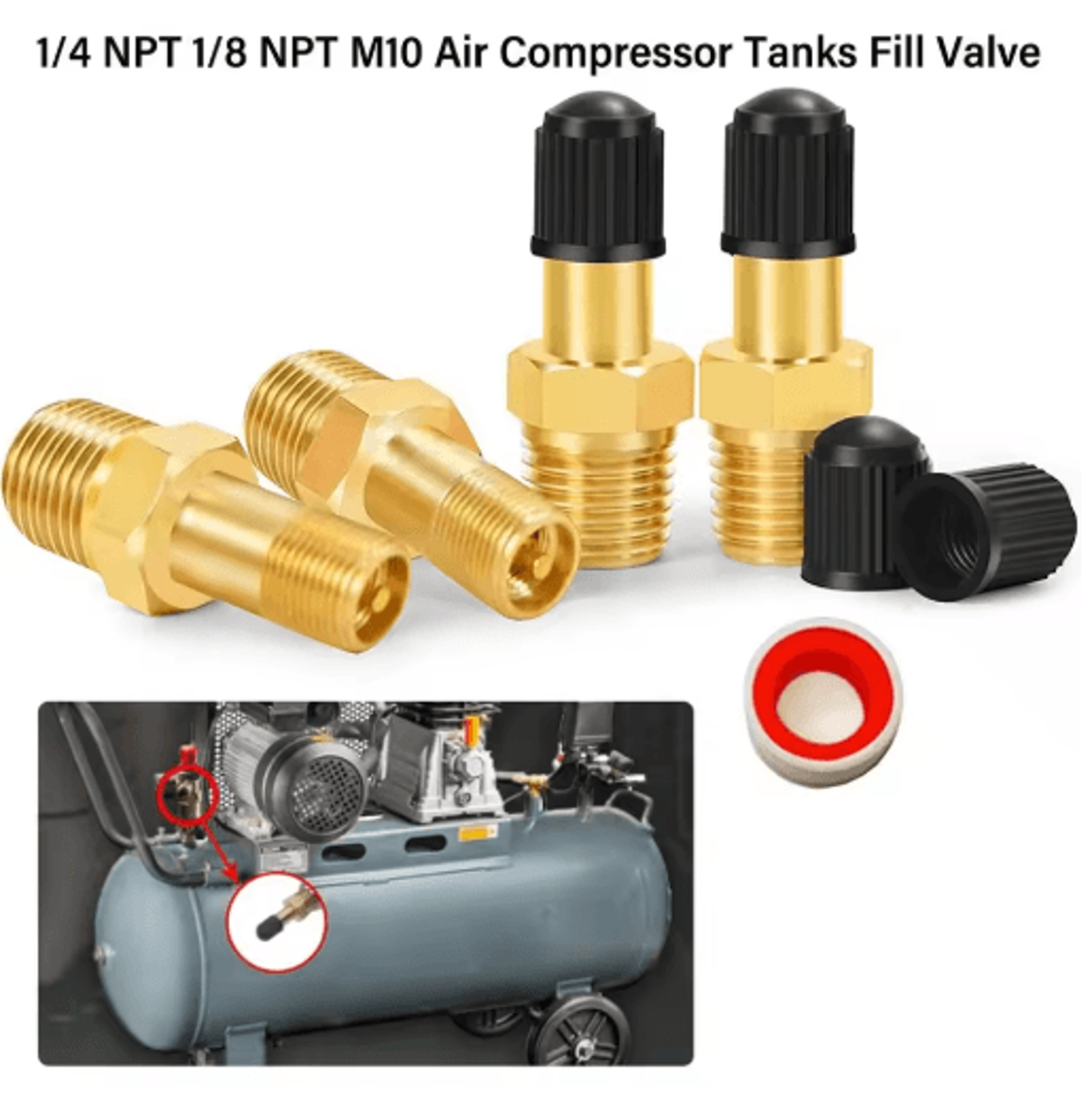 Brass Air Compressor Tank Fill Valve  14 NPT 18 NPT M10 Schrader Valve 8