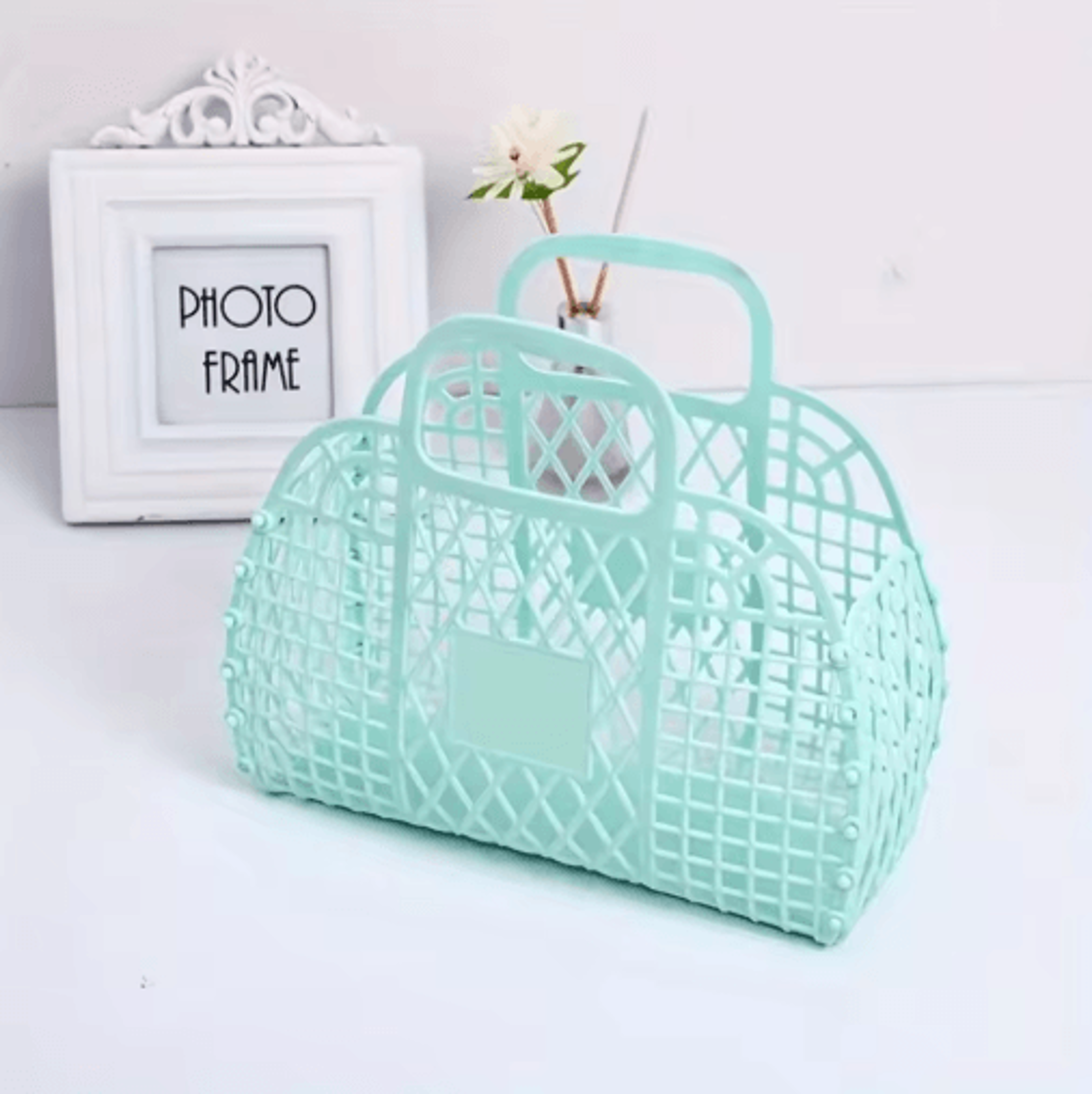 Collapsible Plastic Storage Basket Bag With Dual Handles 2