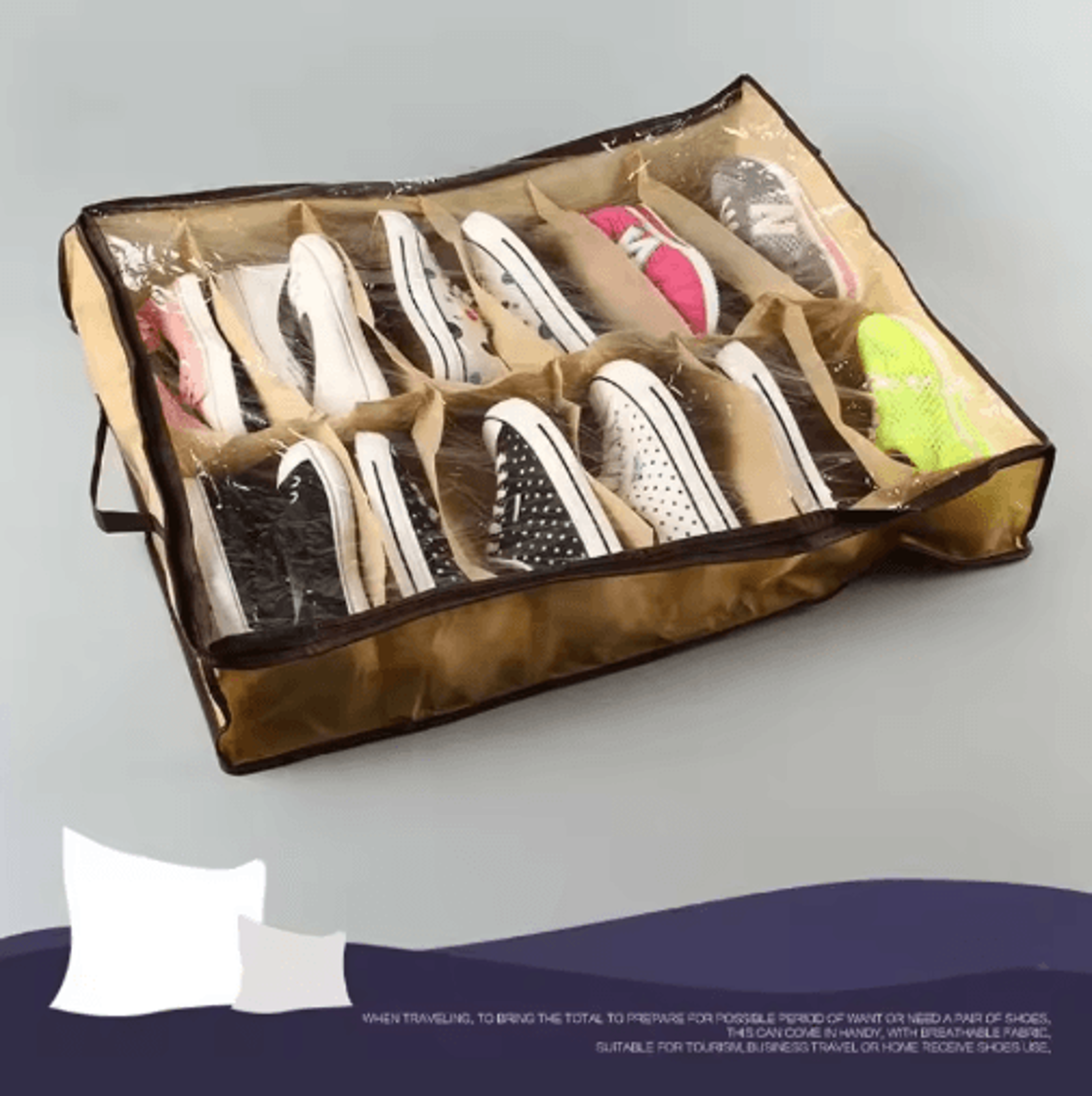 12Compartment Under Bed Shoe Organizer  Dustproof Transparent Shoe Storage Solution 2