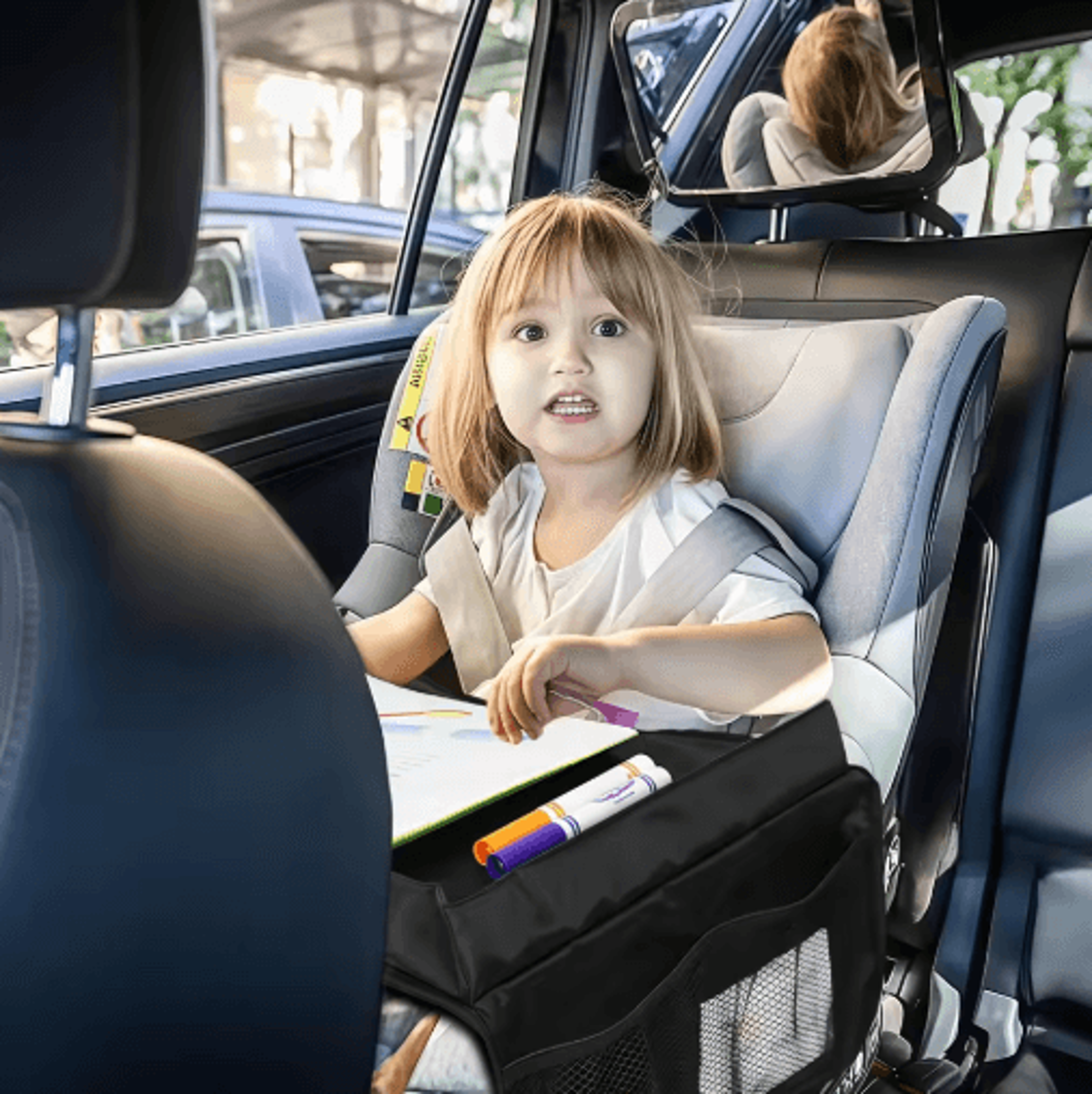 Foldable Expandable Car Seat Travel Tray  Lightweight Backseat Organizer With Storage Pockets 3