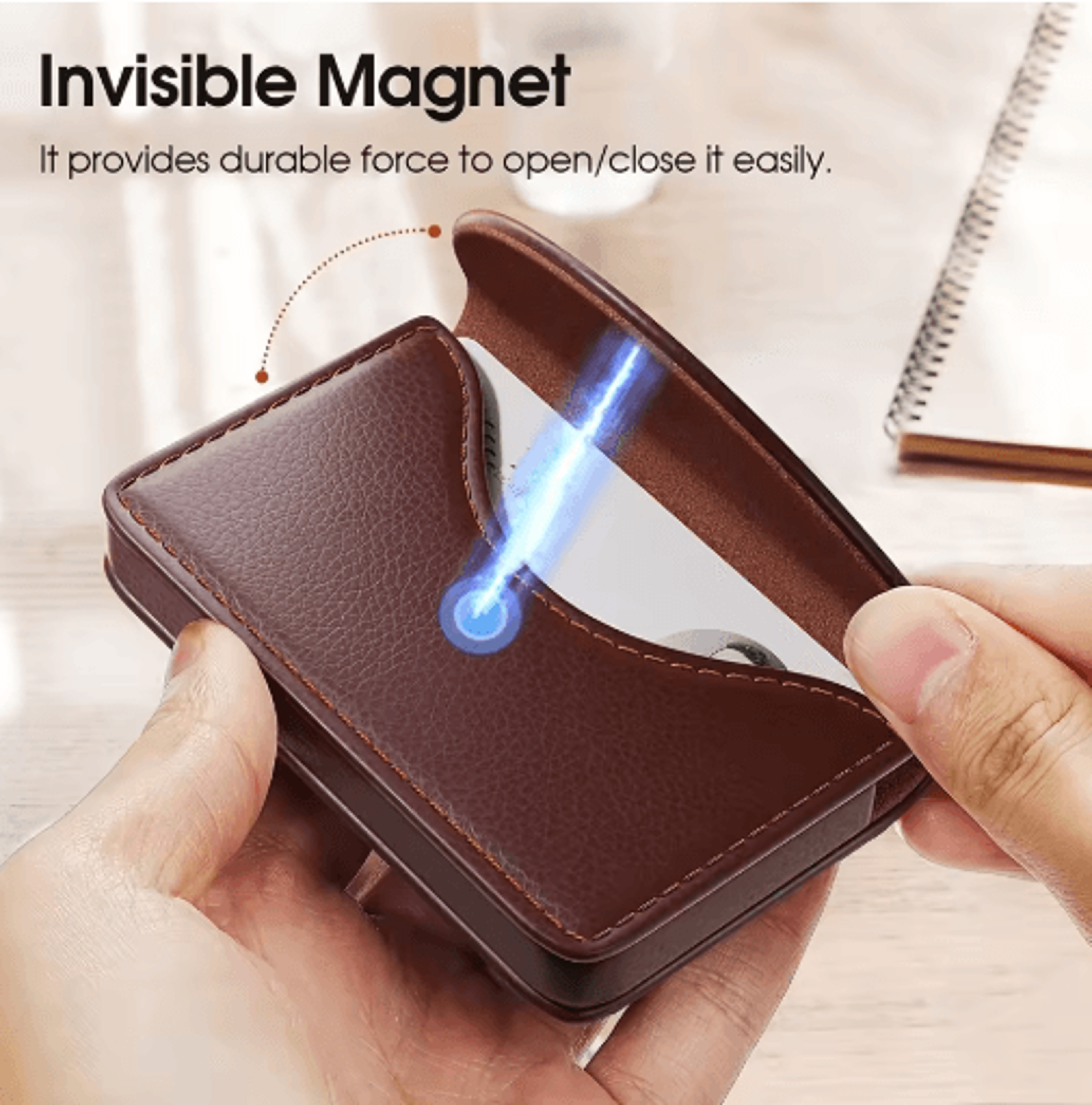 Luxury Lychee Leather Business Card Holder  Magnetic Desktop Card Organizer 4