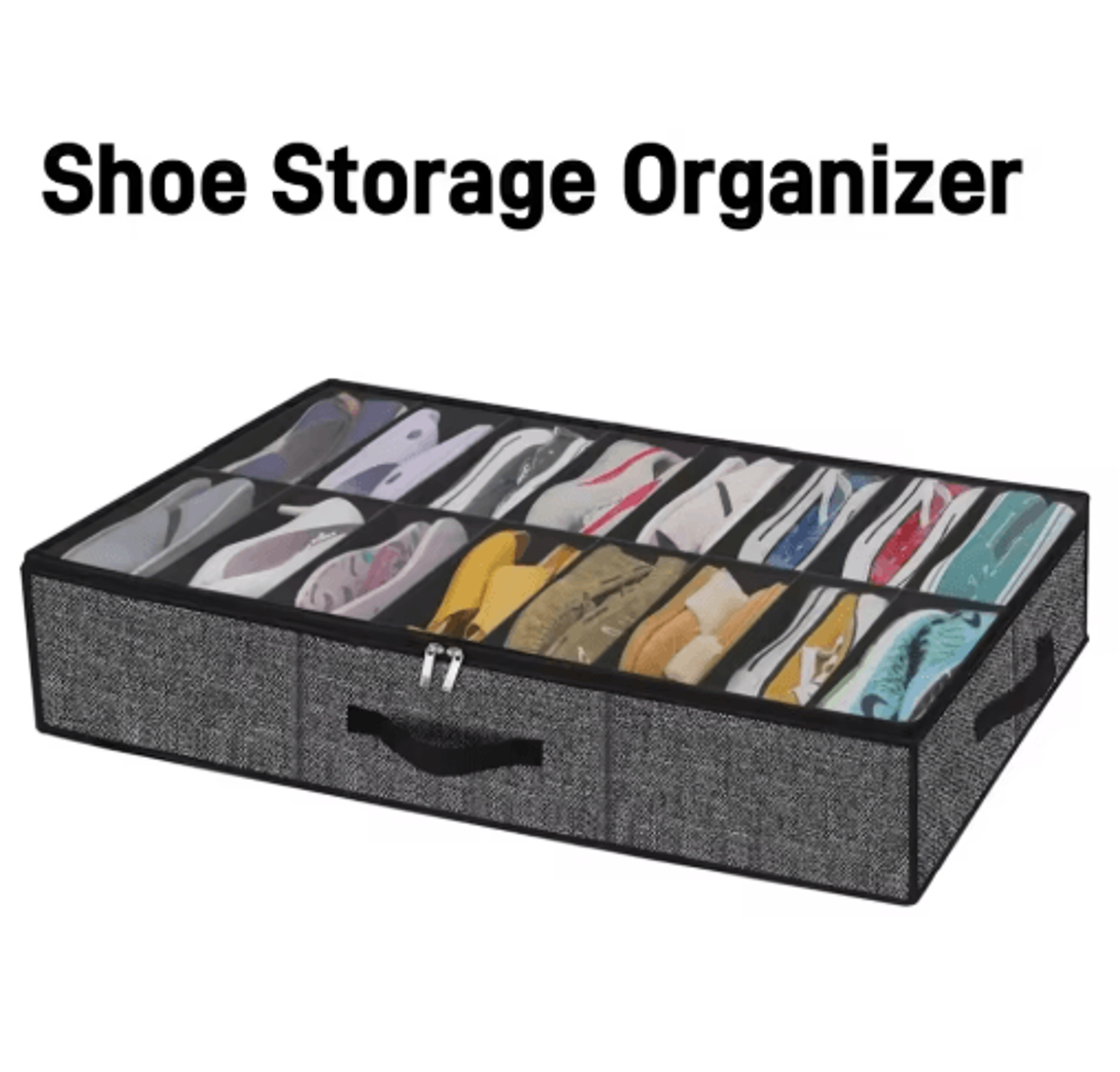 12Pair Under Bed Shoe Organizer  Collapsible Storage Box With Reinforced Handles 1