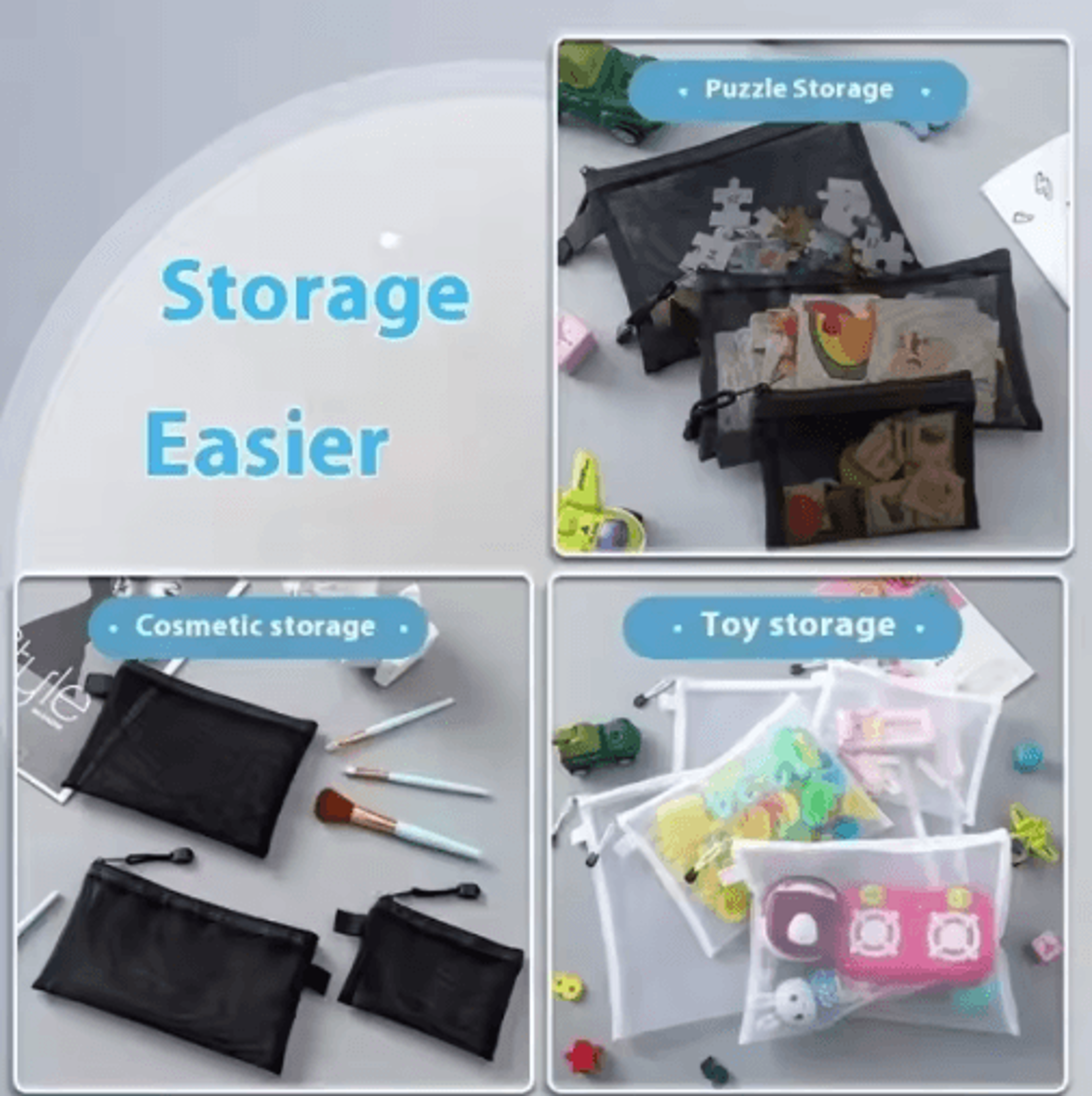 Transparent Mesh Toy Storage Bags  Zipper Pouches For Blocks Puzzles  Small Parts 11