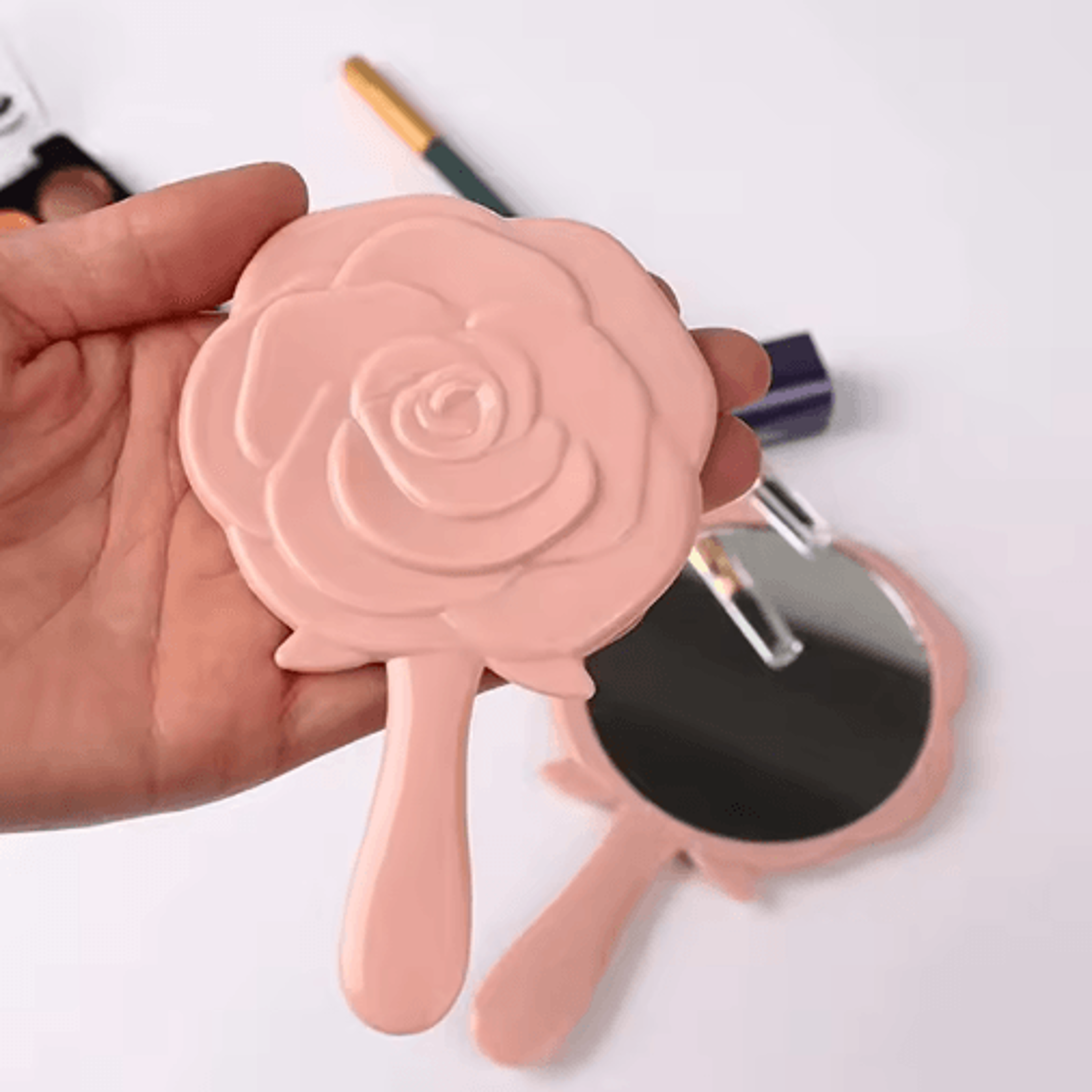 3D Retro Rose Handheld Vanity Mirror  Floral Cosmetic Makeup Mirror 6