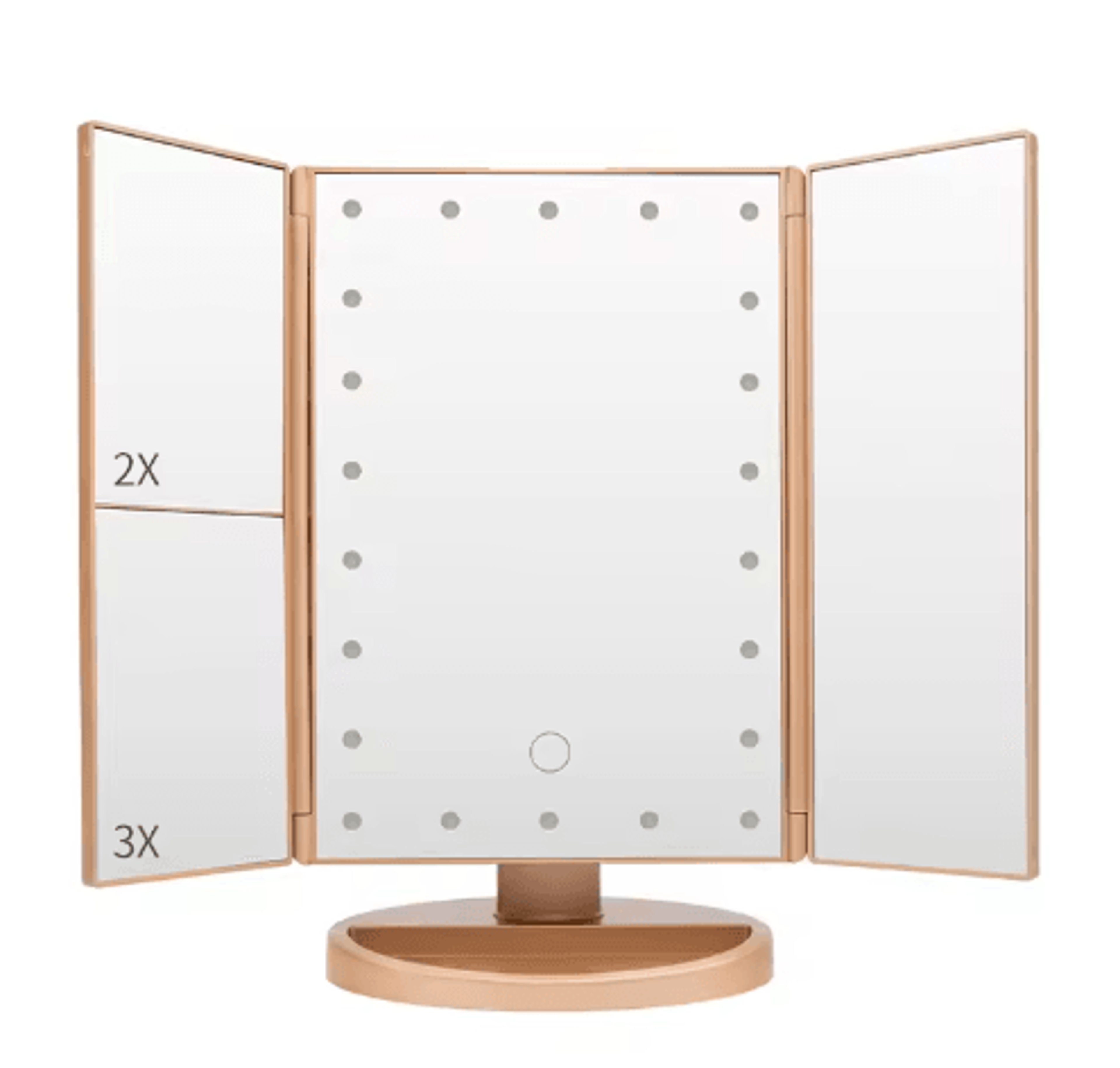 LED Trifold Vanity Makeup Mirror  2X3X Magnification With Touch Control 1
