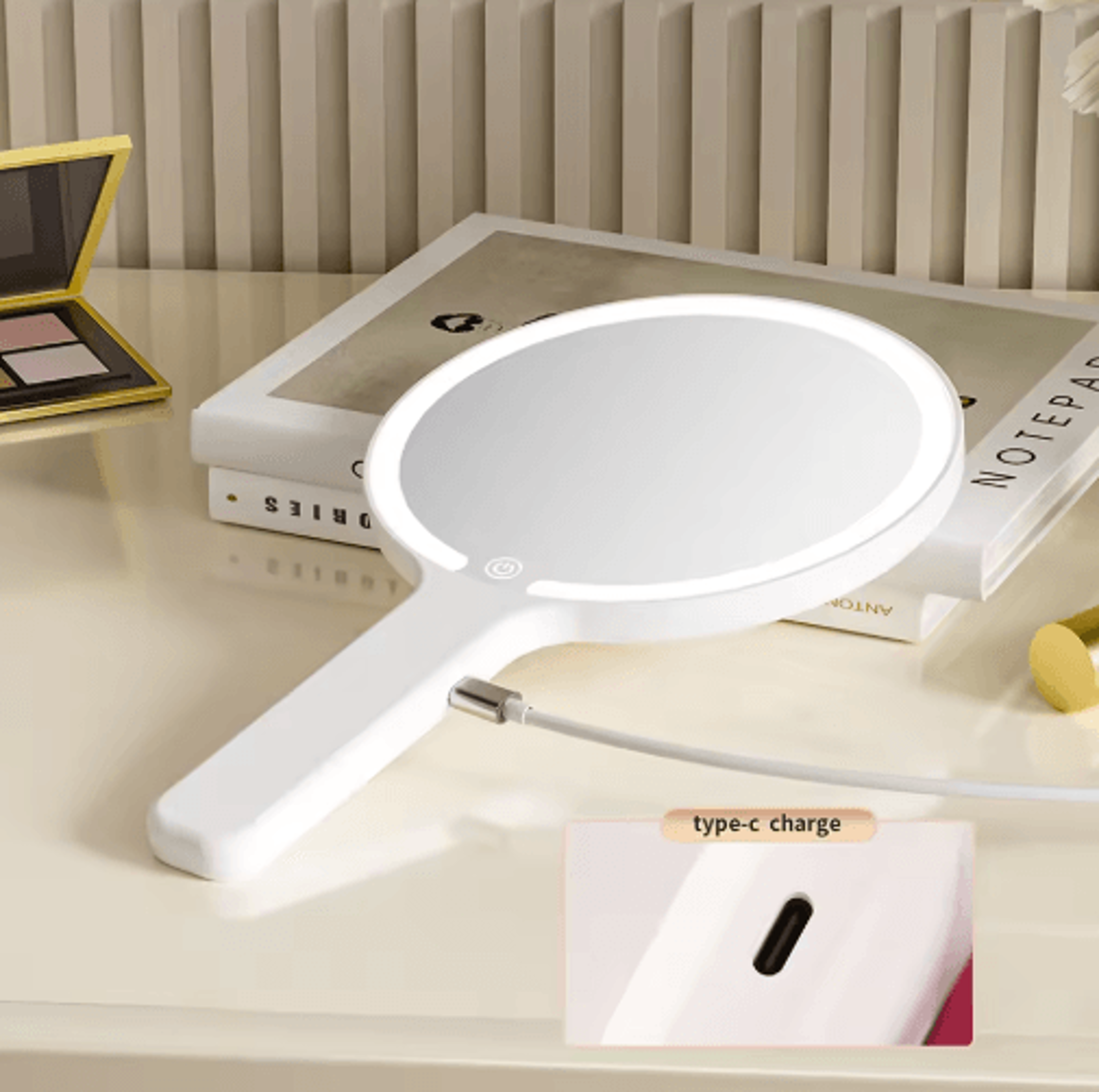 Floral LED Makeup Mirror  Portable Touch Screen Dimmable Travel Mirror 7