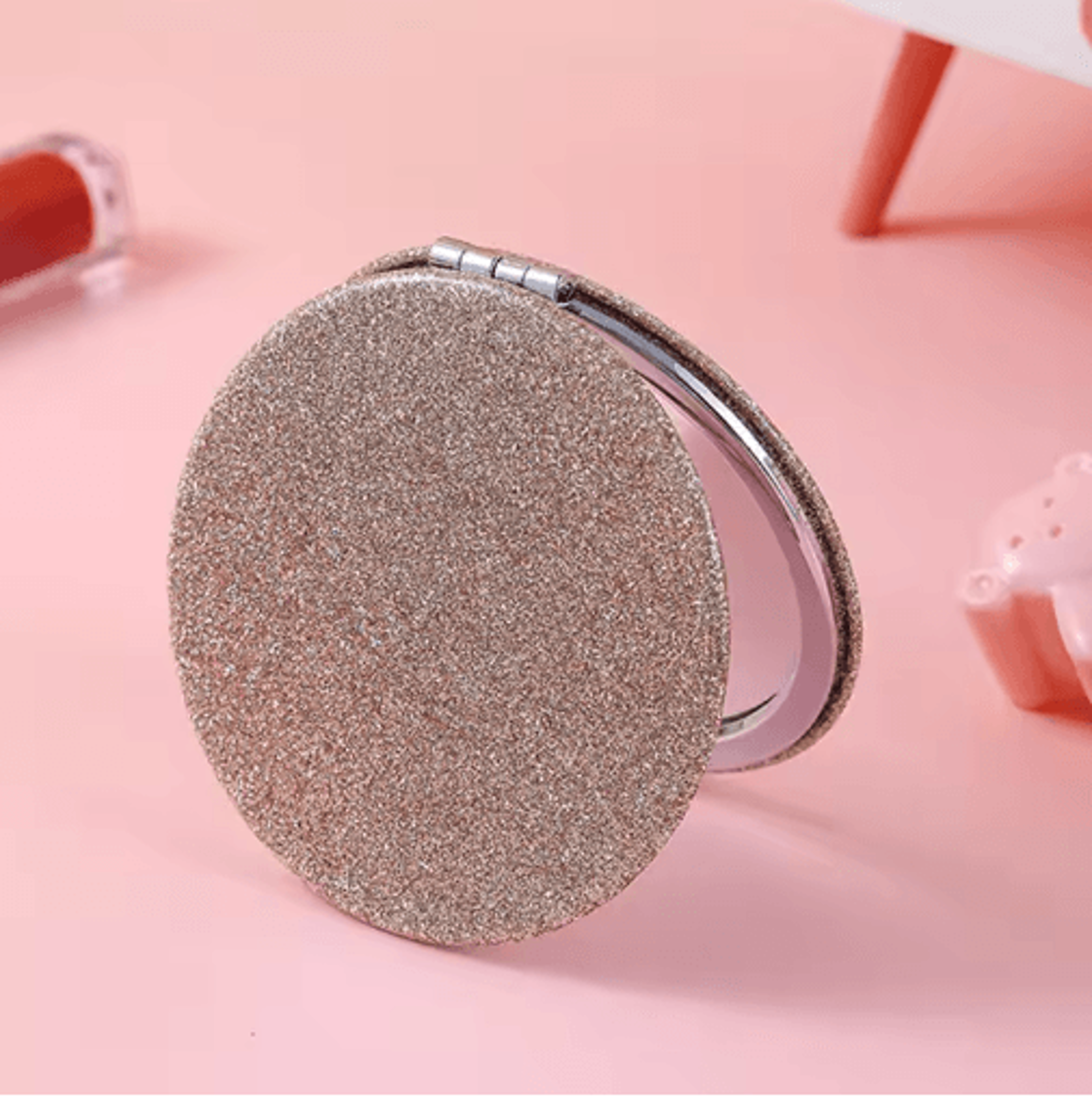 Glitter Mini Vanity Mirror  Round Portable Pocket Mirror For Travel 5