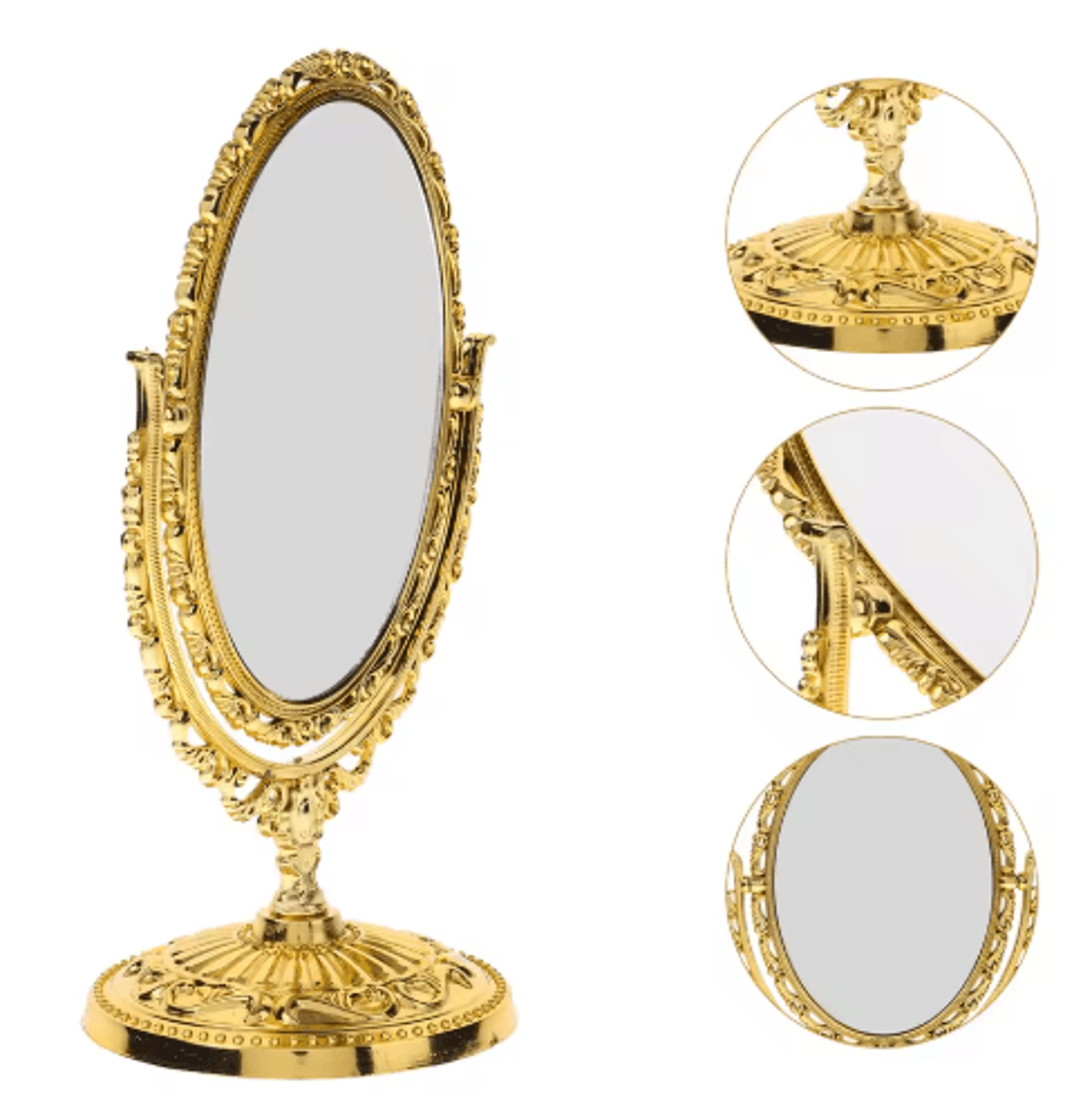 Vintage Rotating Oval Vanity Mirror  DoubleSided Golden Desktop Makeup Mirror 5
