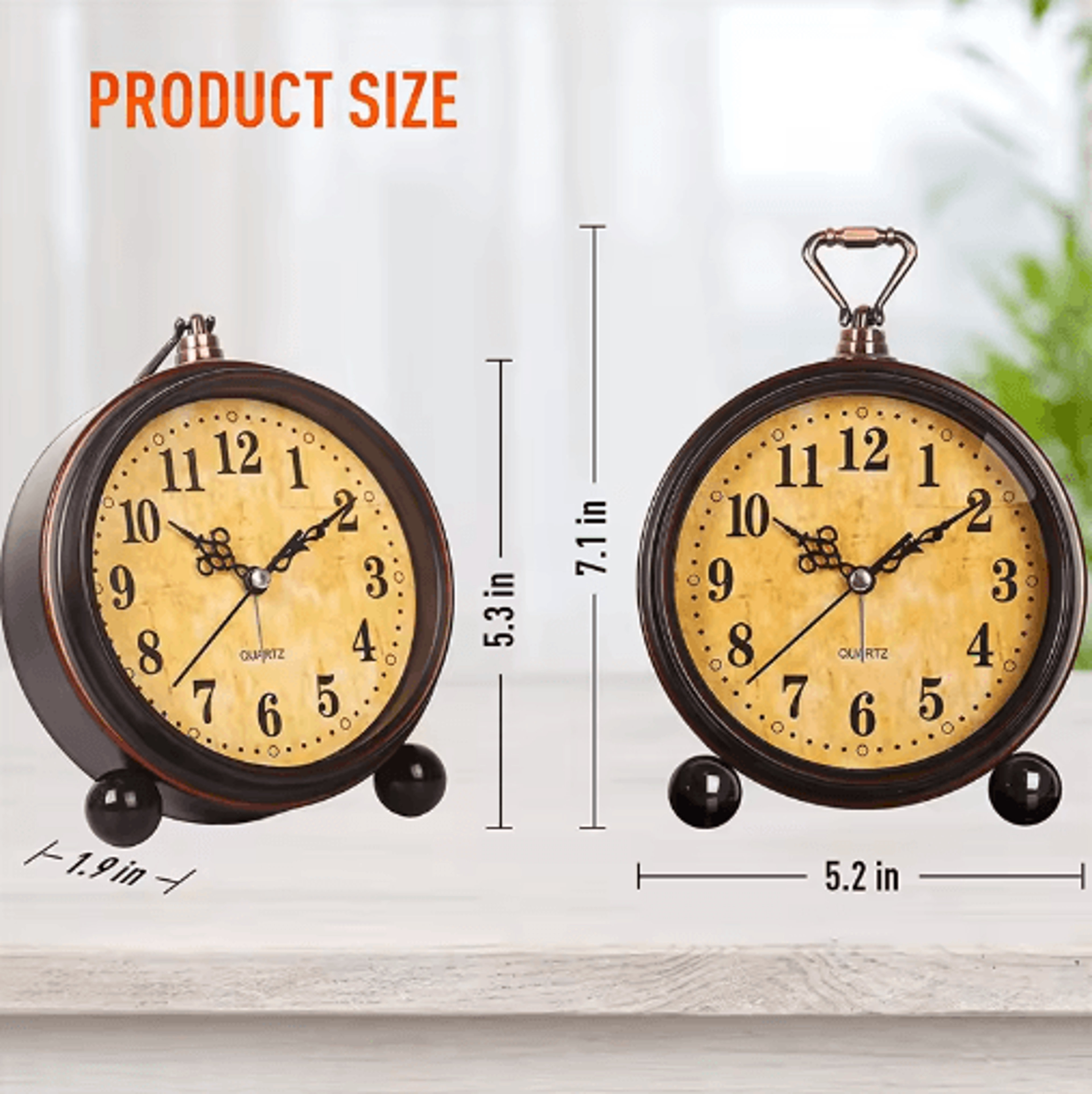 Vintage Metal Alarm Clock  Super Silent Quartz Desk Clock With Night Light 7