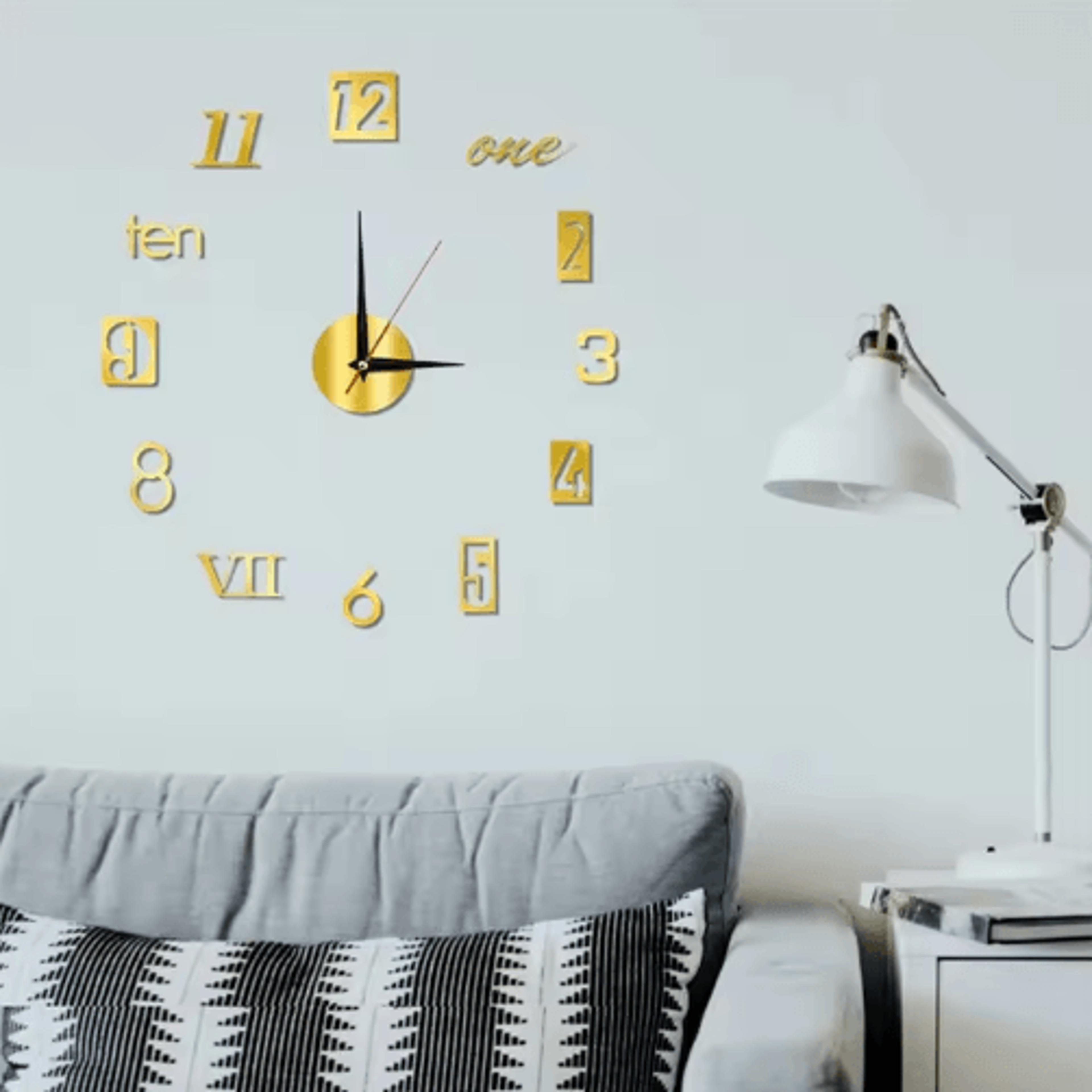 Large Roman Numeral Mirror Wall Clock  2D3D DIY Acrylic Quartz Clock Sticker 13