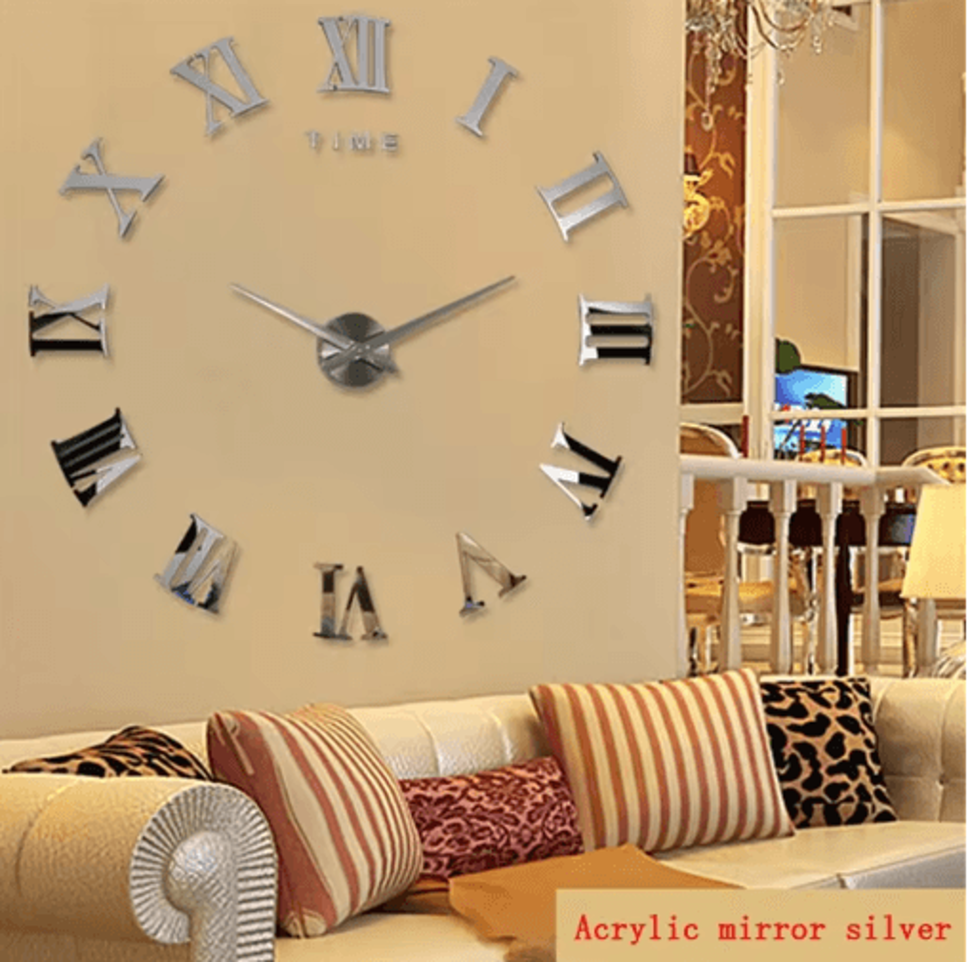 Large Roman Numeral Mirror Wall Clock  2D3D DIY Acrylic Quartz Clock Sticker 16