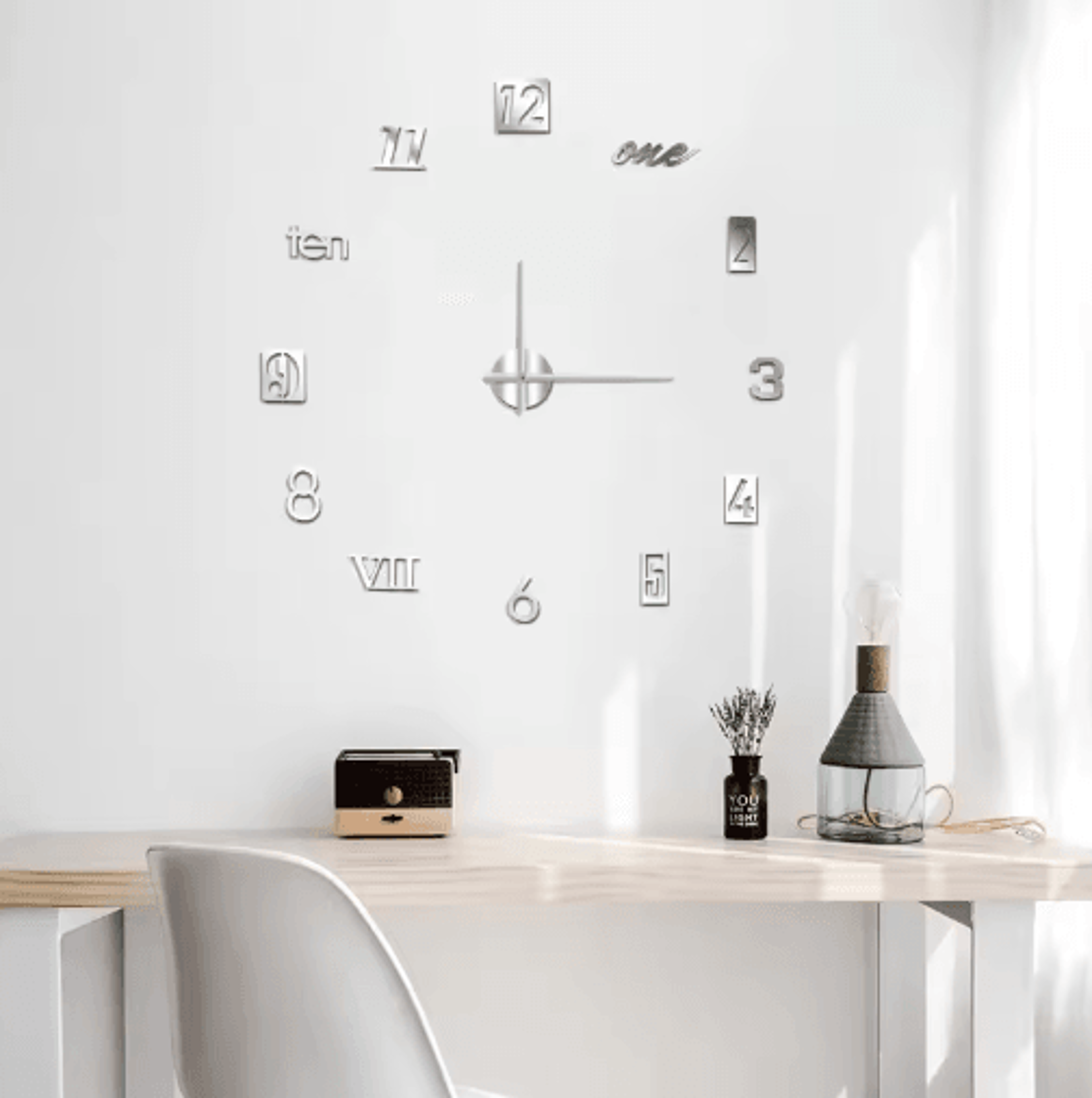 Large Roman Numeral Mirror Wall Clock  2D3D DIY Acrylic Quartz Clock Sticker 25
